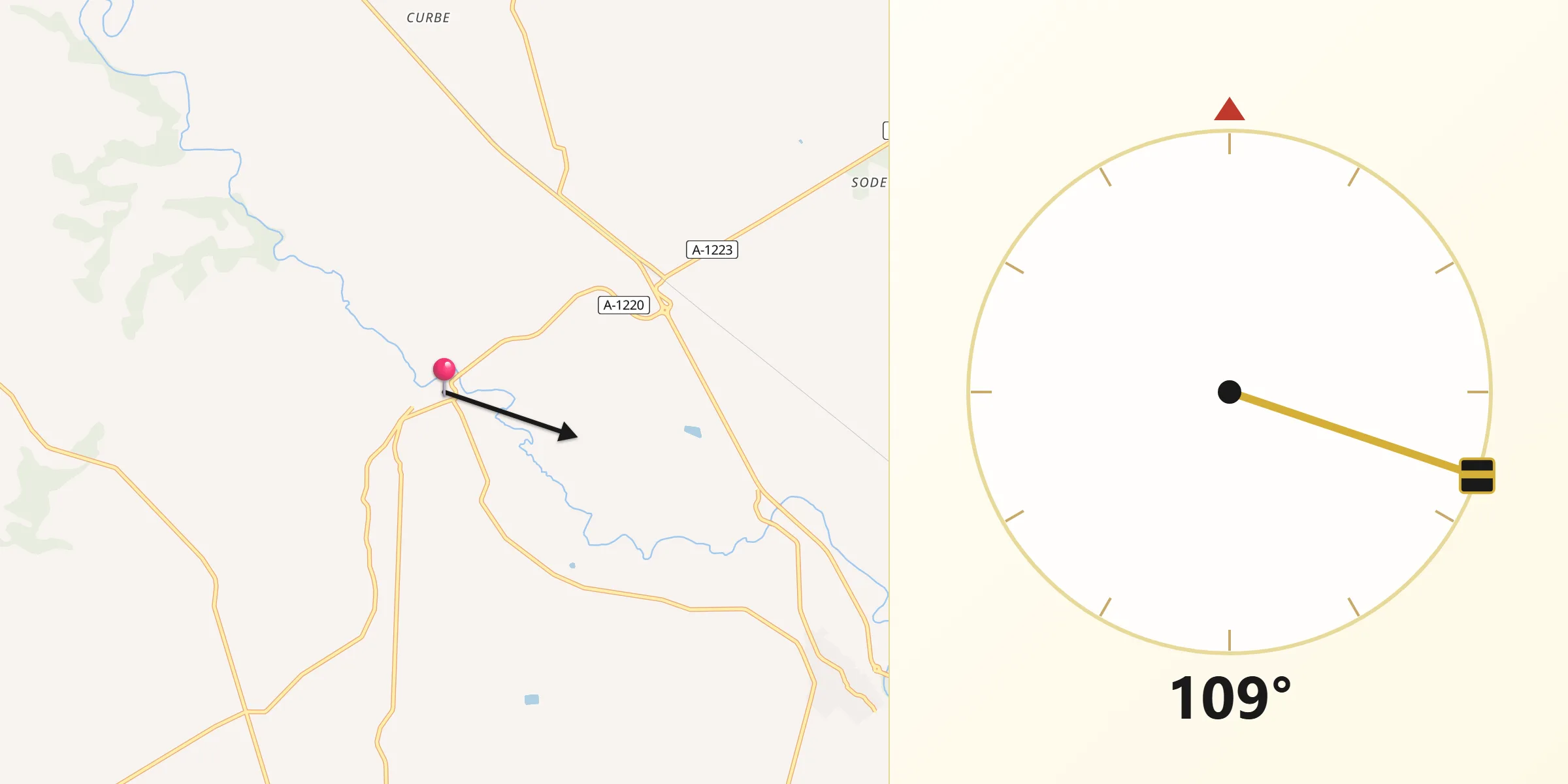 Dirección de la Qibla desde Poleñino
