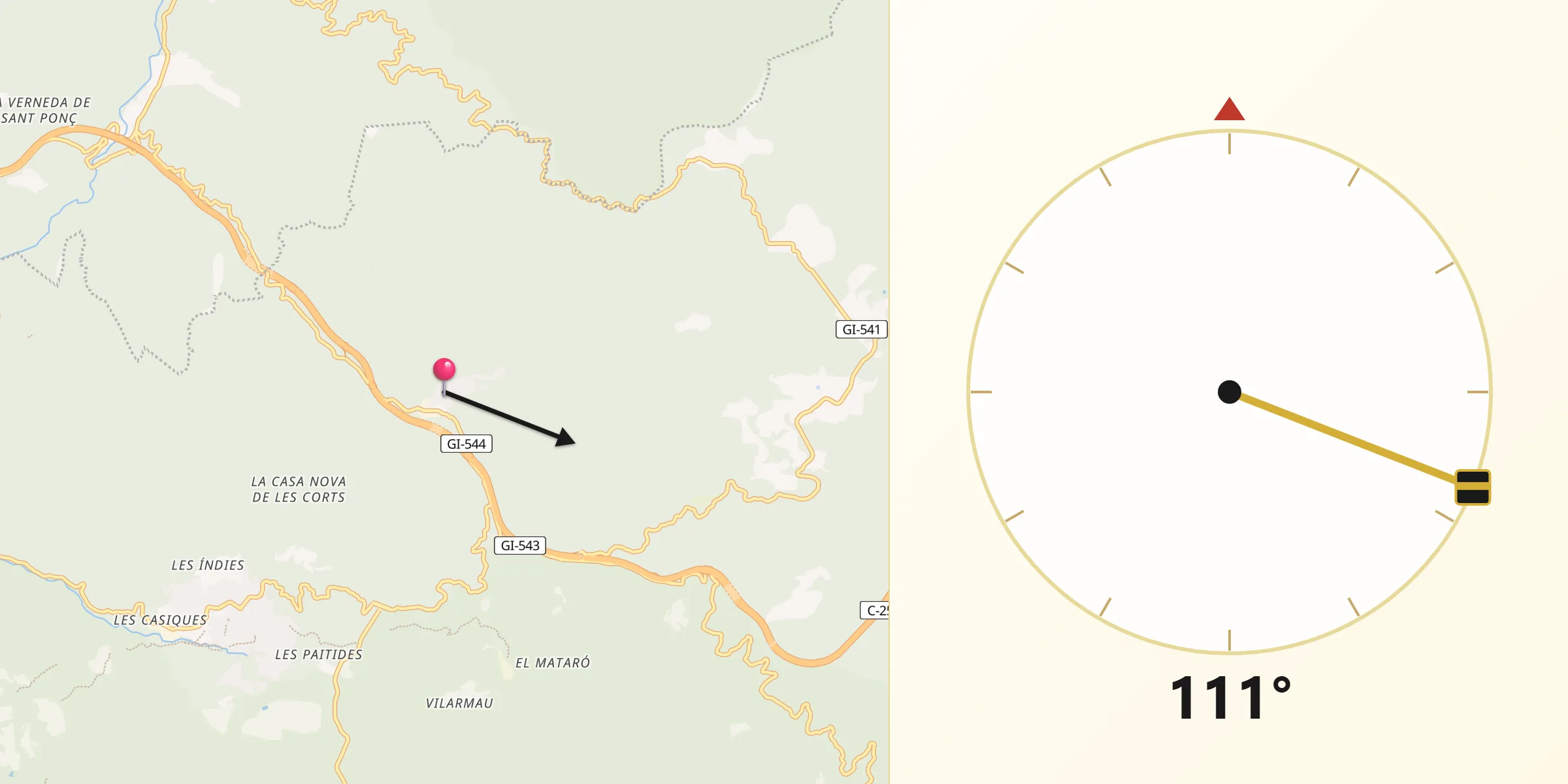 Dirección de la Qibla desde Espinelves