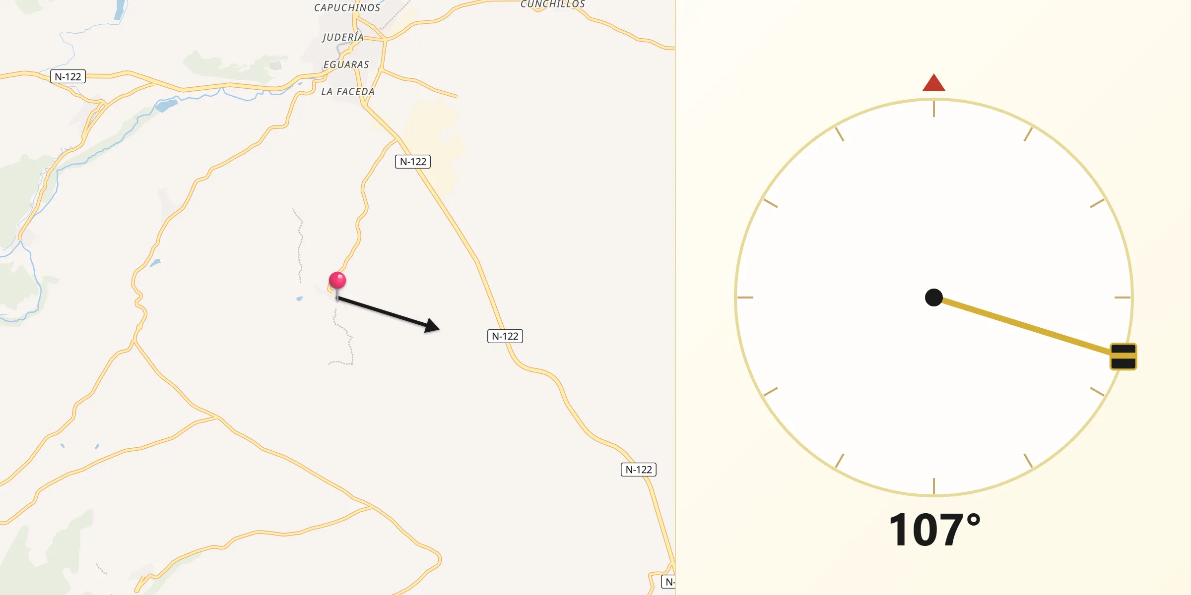 Dirección de la Qibla desde Grisel