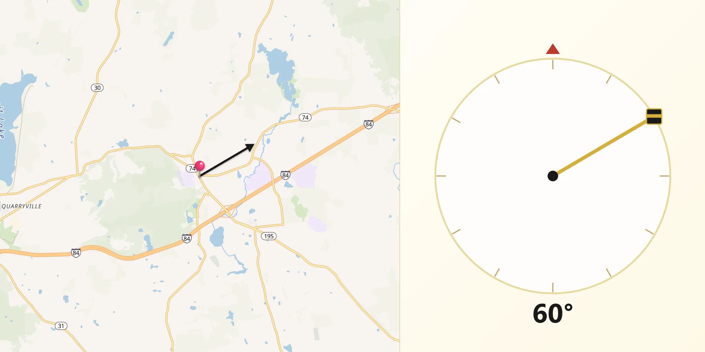 Qibla Direction from Tolland