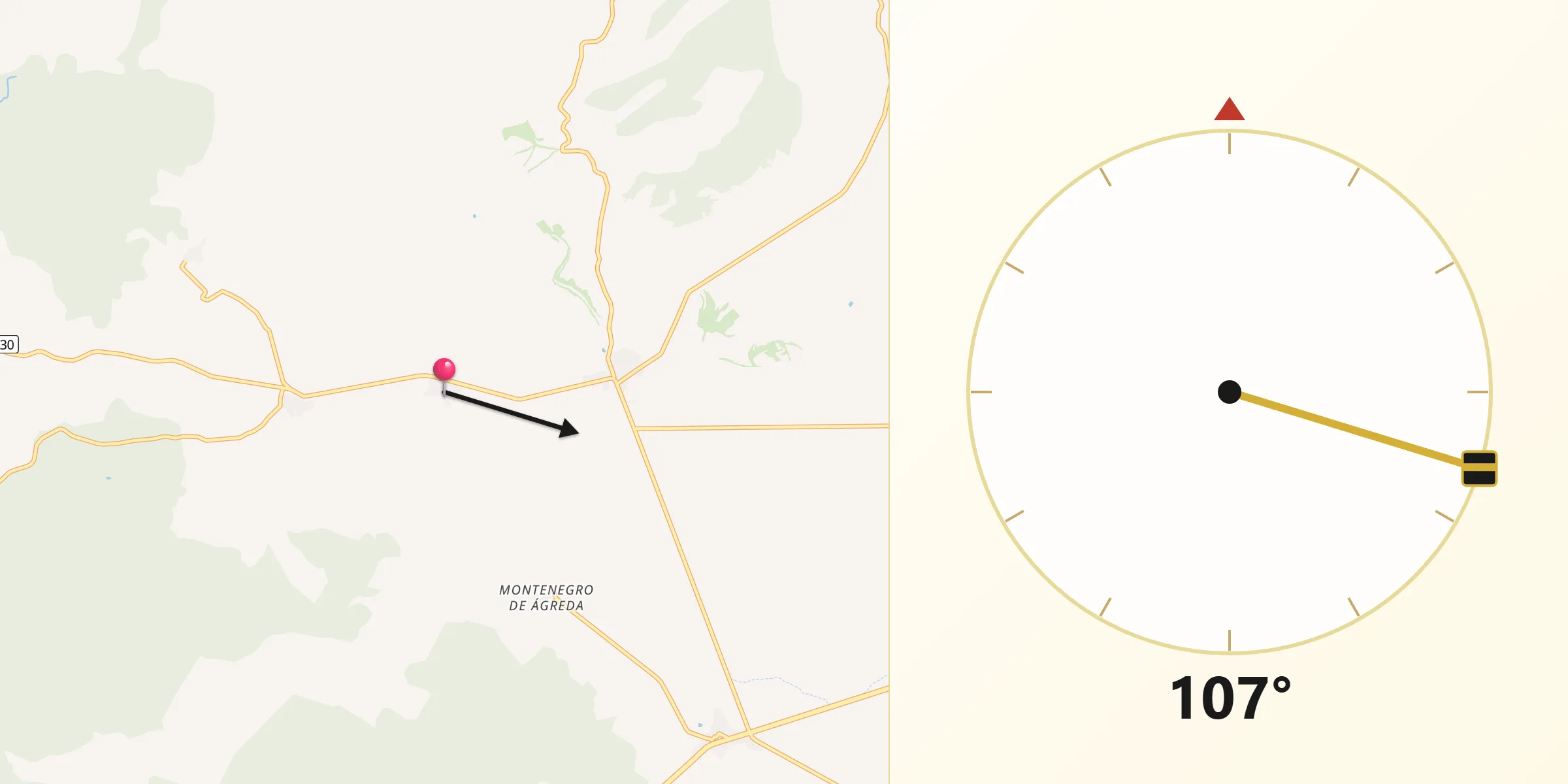 Dirección de la Qibla desde Fuentestrún
