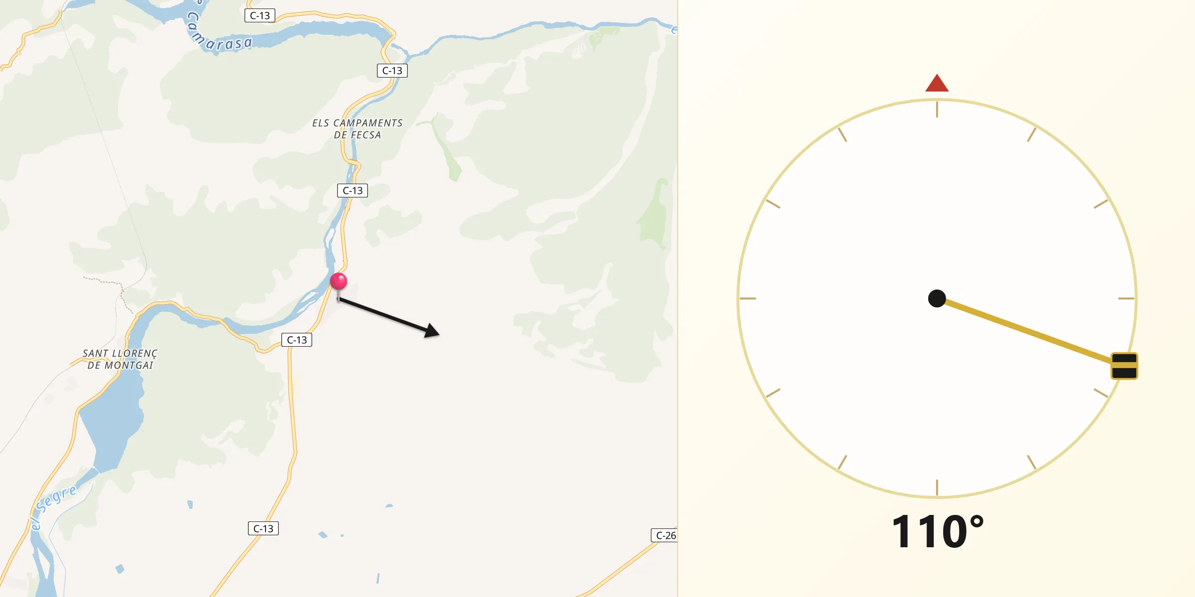 Dirección de la Qibla desde Camarasa