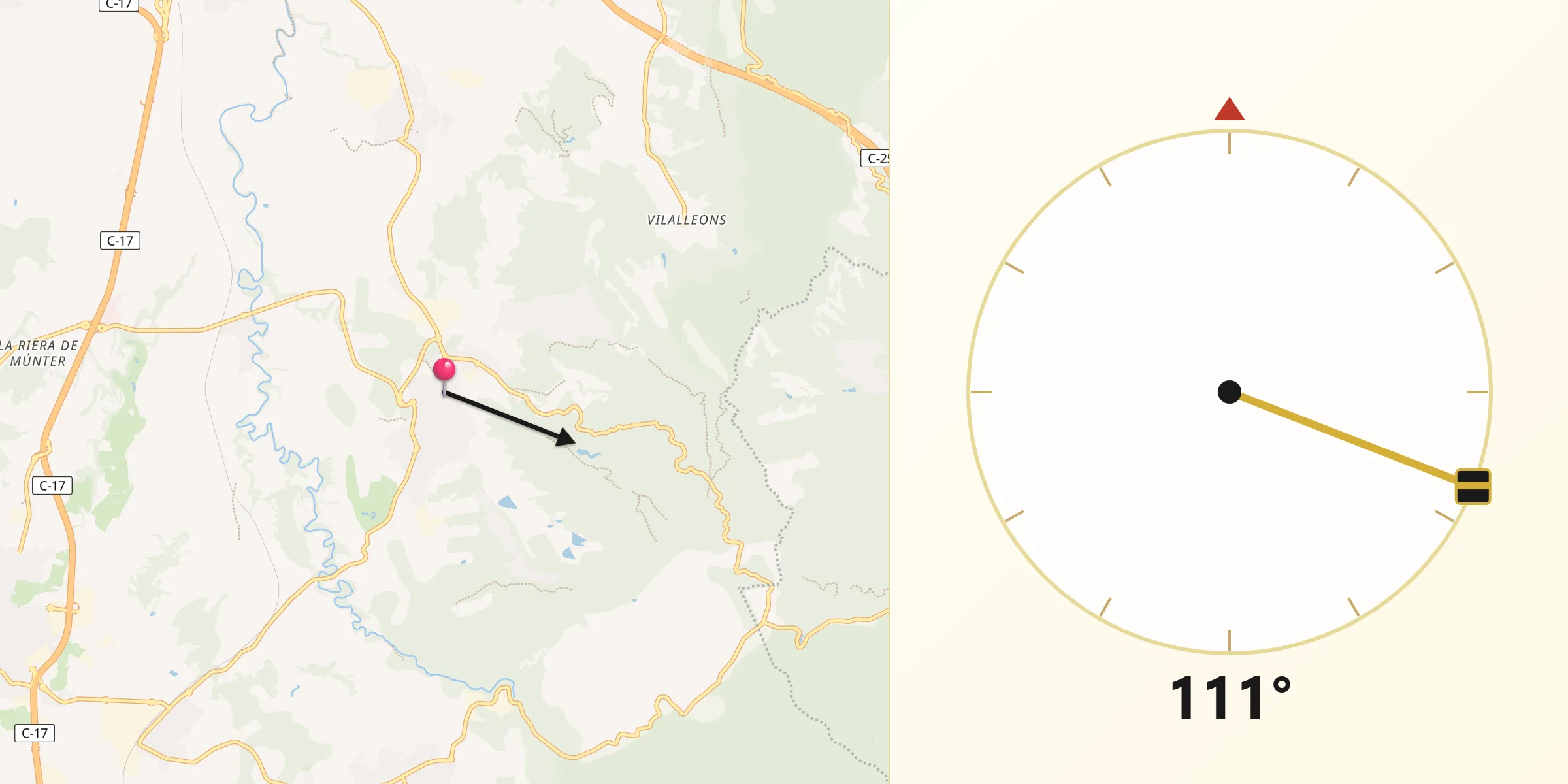 Dirección de la Qibla desde Taradell
