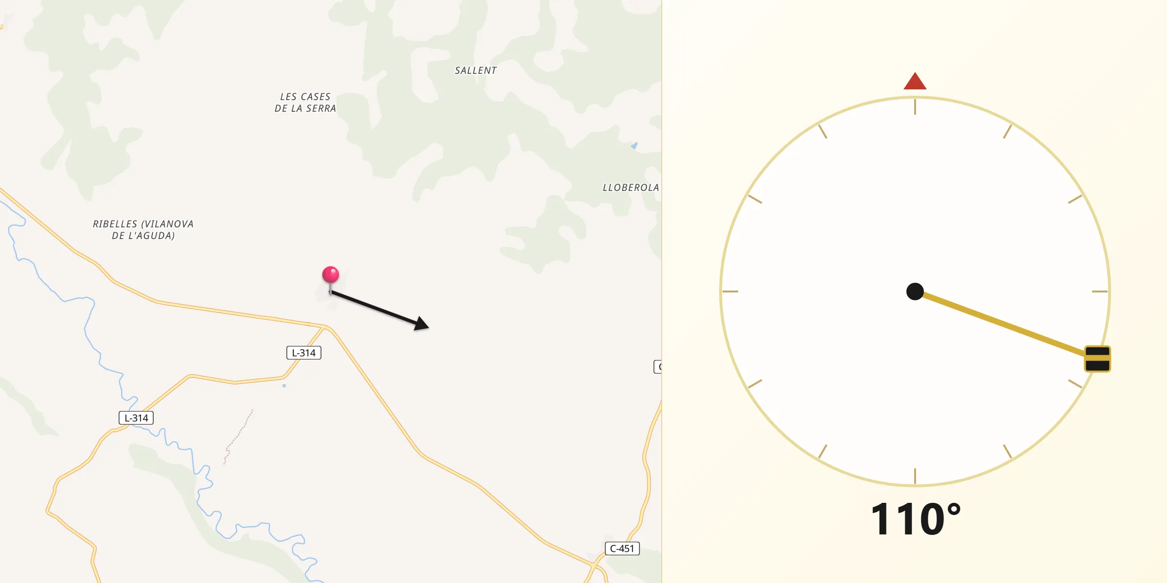 Dirección de la Qibla desde Sanaüja