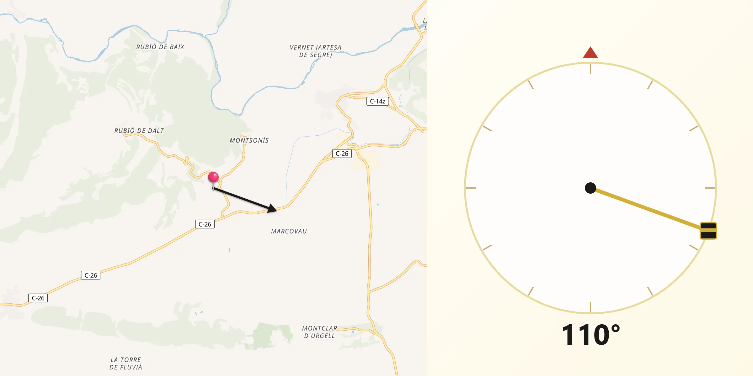 Dirección de la Qibla desde Foradada