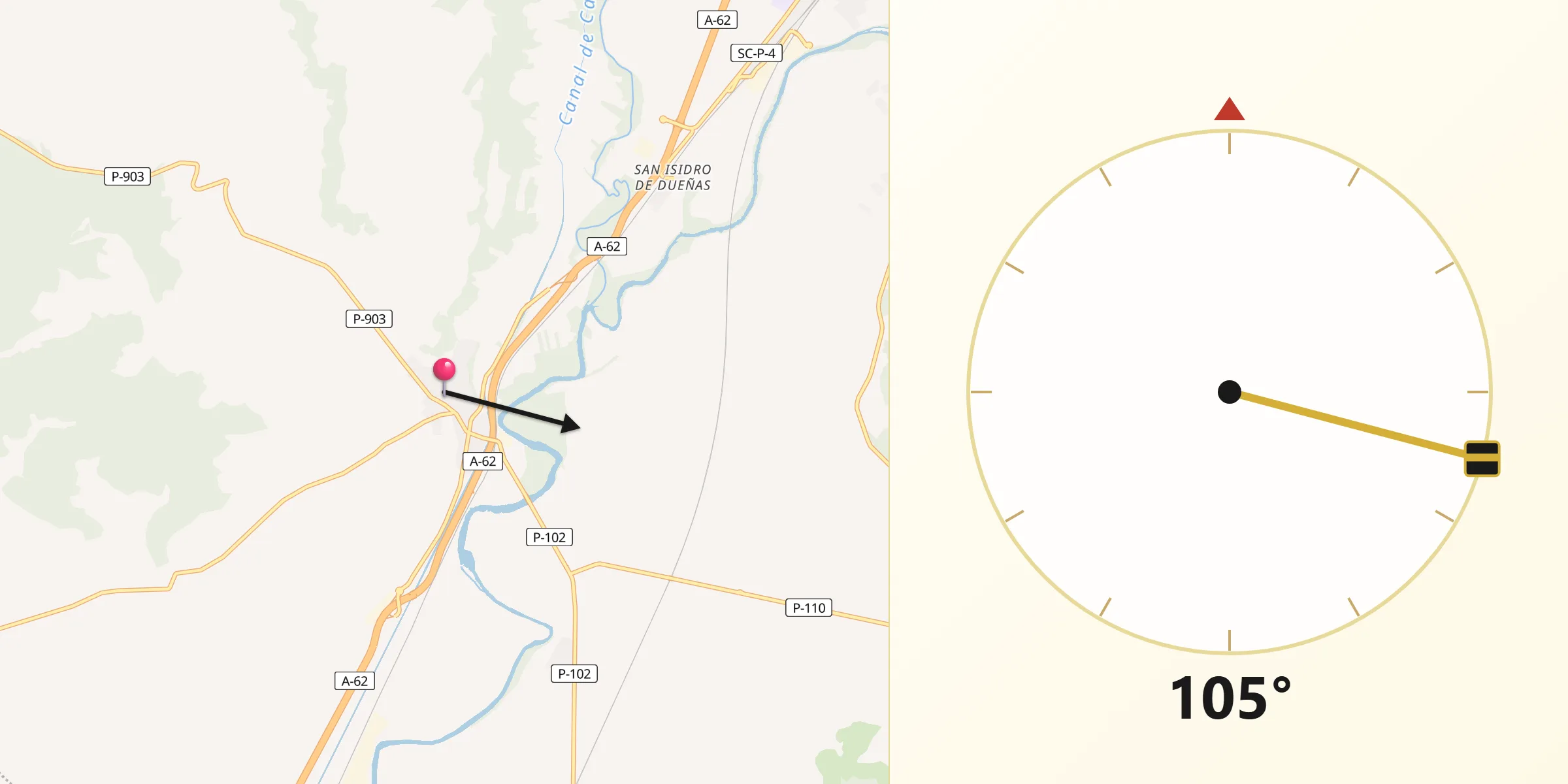 Dirección de la Qibla desde Dueñas