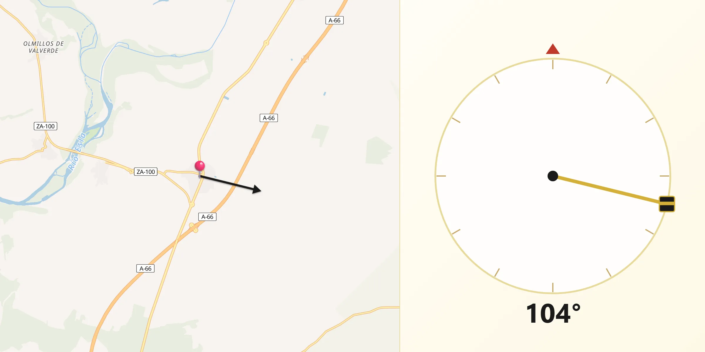 Dirección de la Qibla desde Santovenia