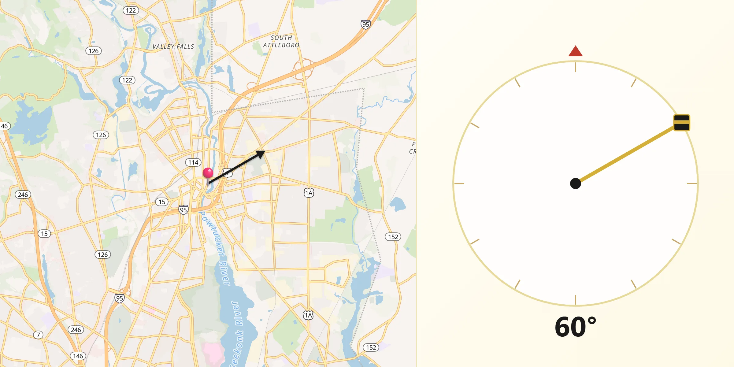 Qibla Direction from Pawtucket