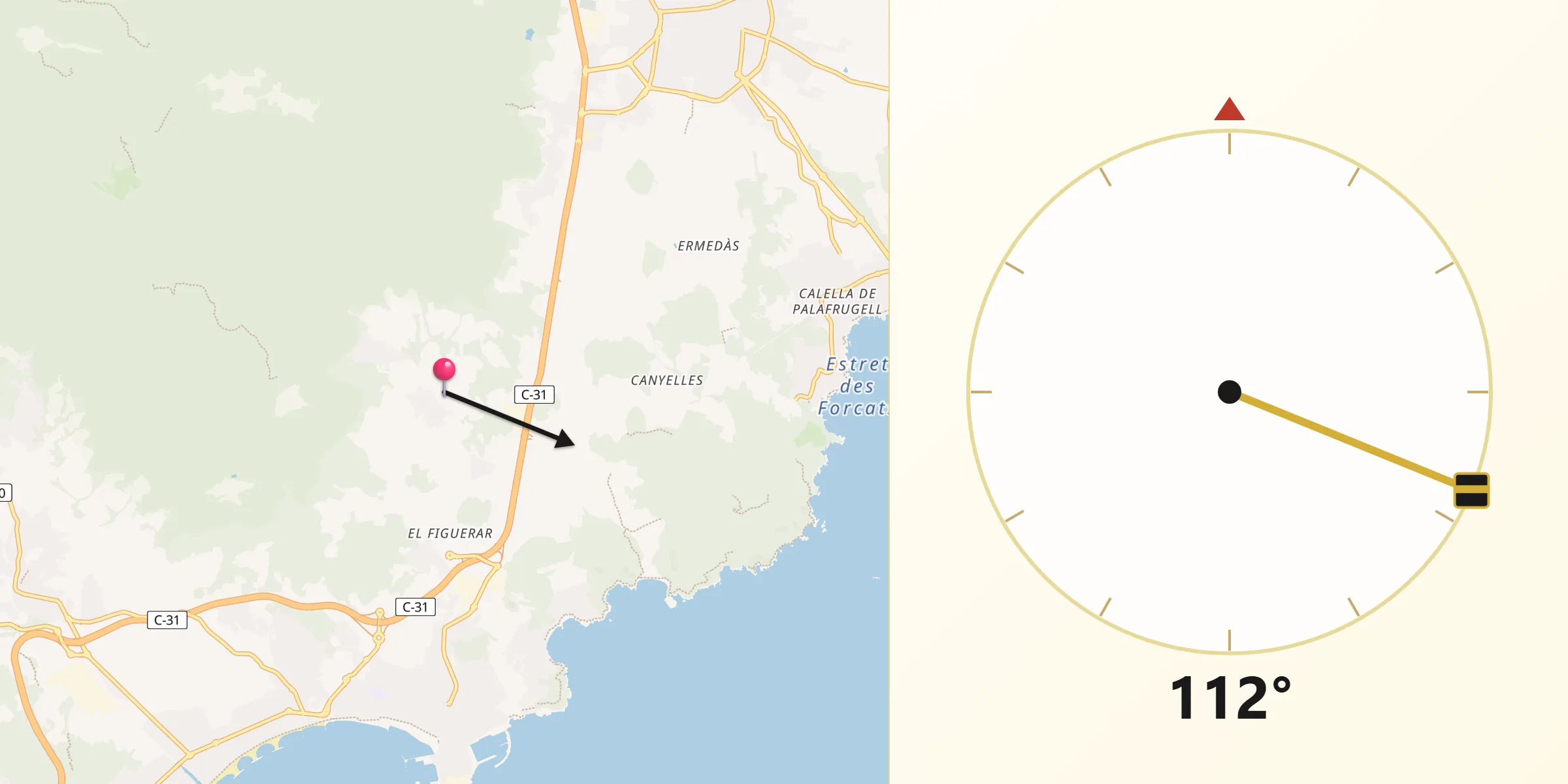 Dirección de la Qibla desde Vall-llobrega