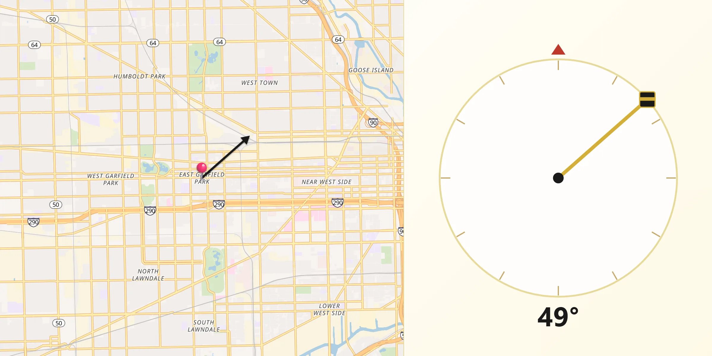 Qibla Direction from East Garfield Park