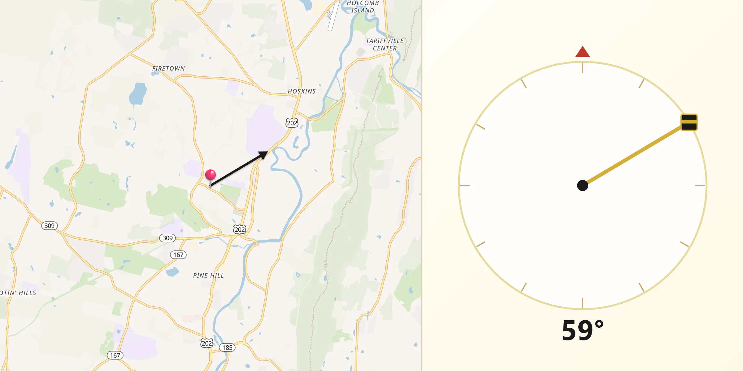 Qibla Direction from Simsbury Center