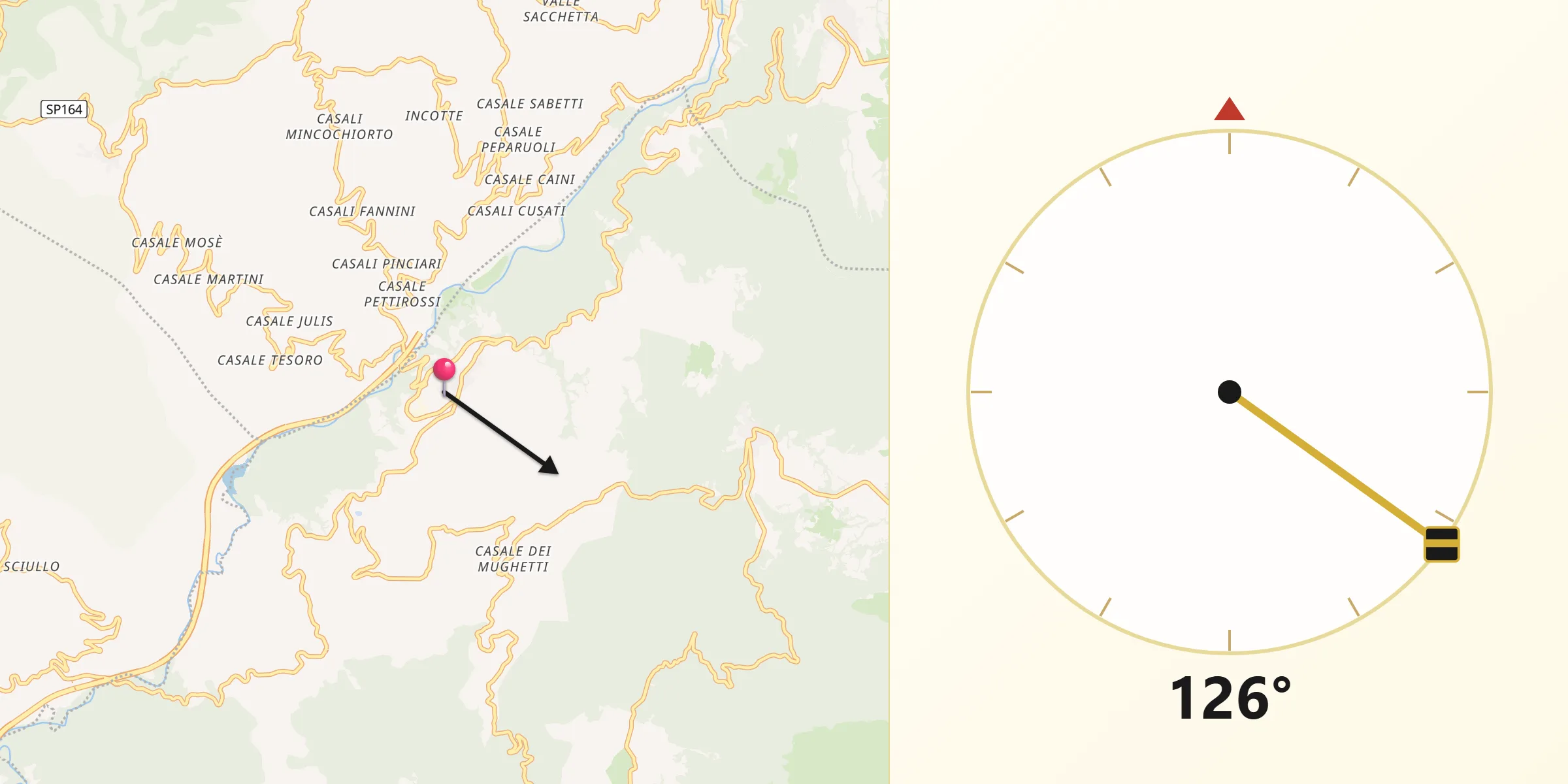 Direzione della Qibla da Sant'Angelo del Pesco