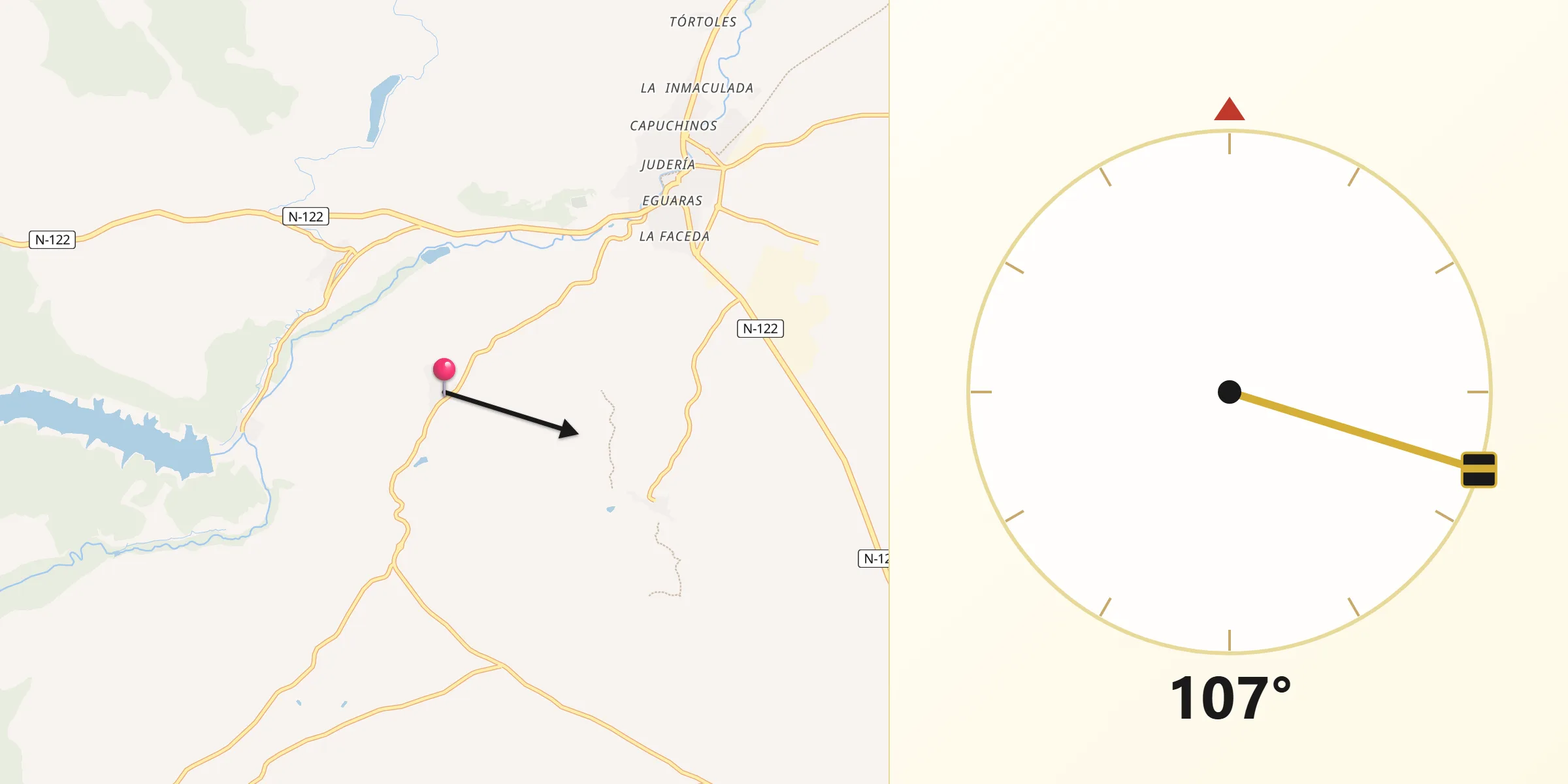 Dirección de la Qibla desde Santa Cruz de Moncayo