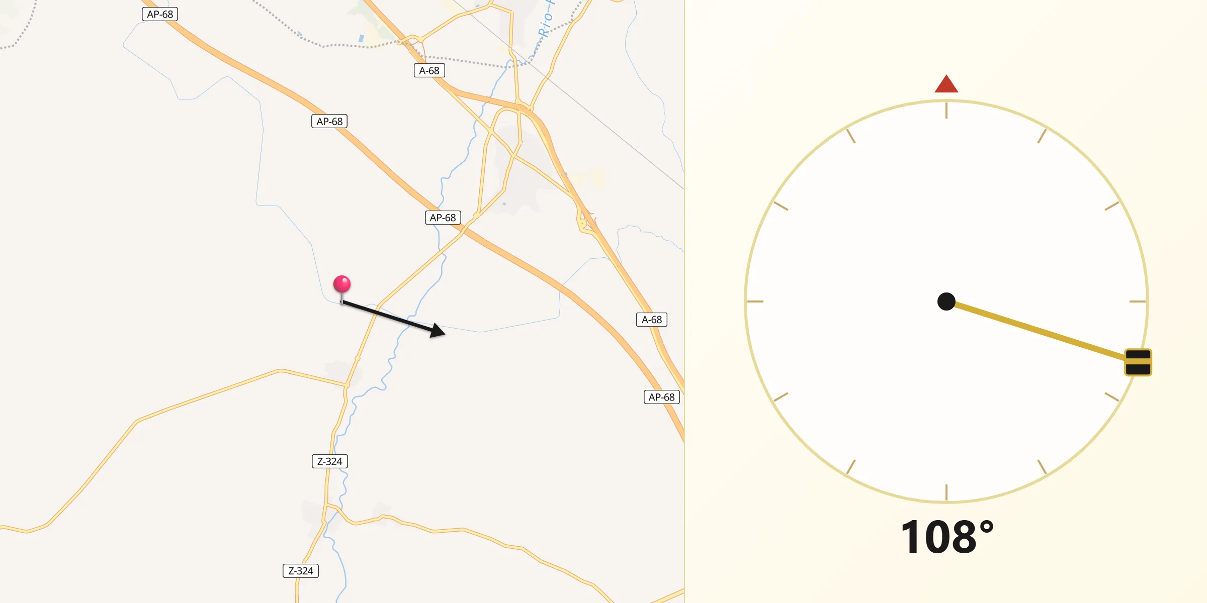 Dirección de la Qibla desde Fréscano