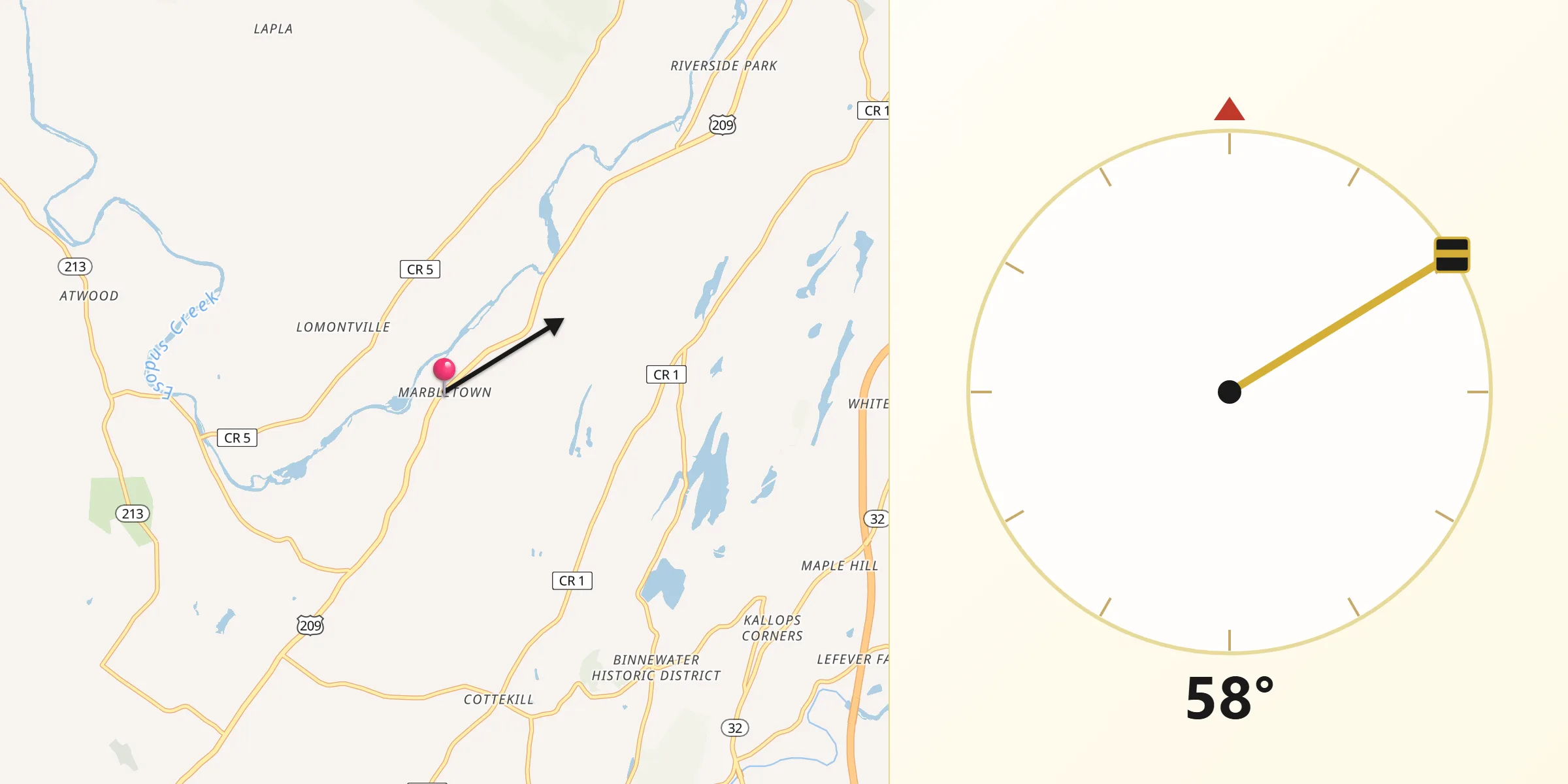 Qibla Direction from Marbletown