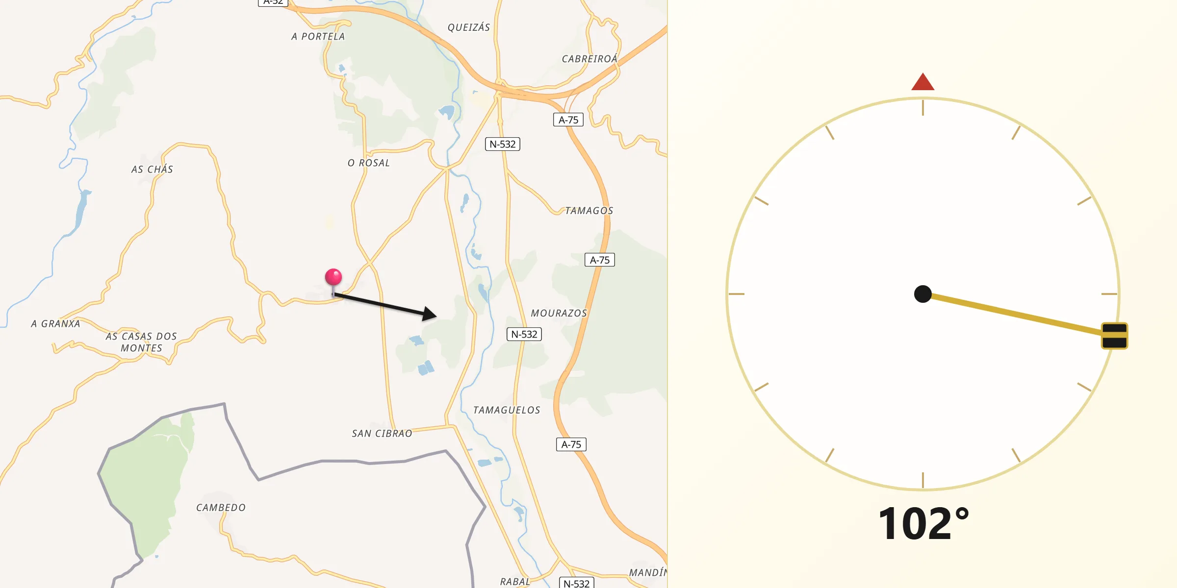 Dirección de la Qibla desde Oimbra