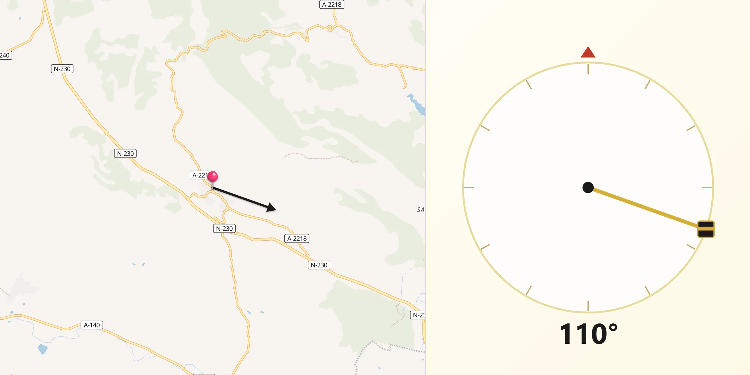 Dirección de la Qibla desde Castillonroy