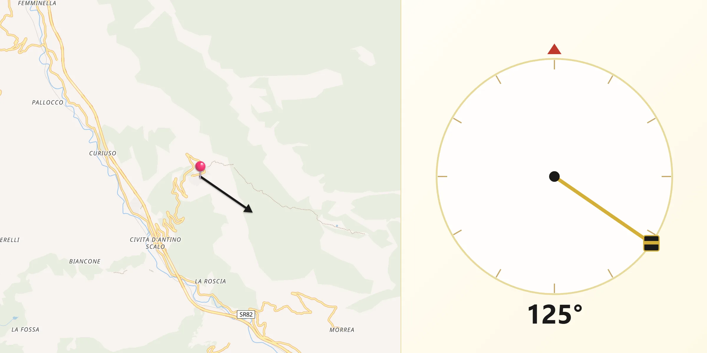 Direzione della Qibla da Civita d'Antino