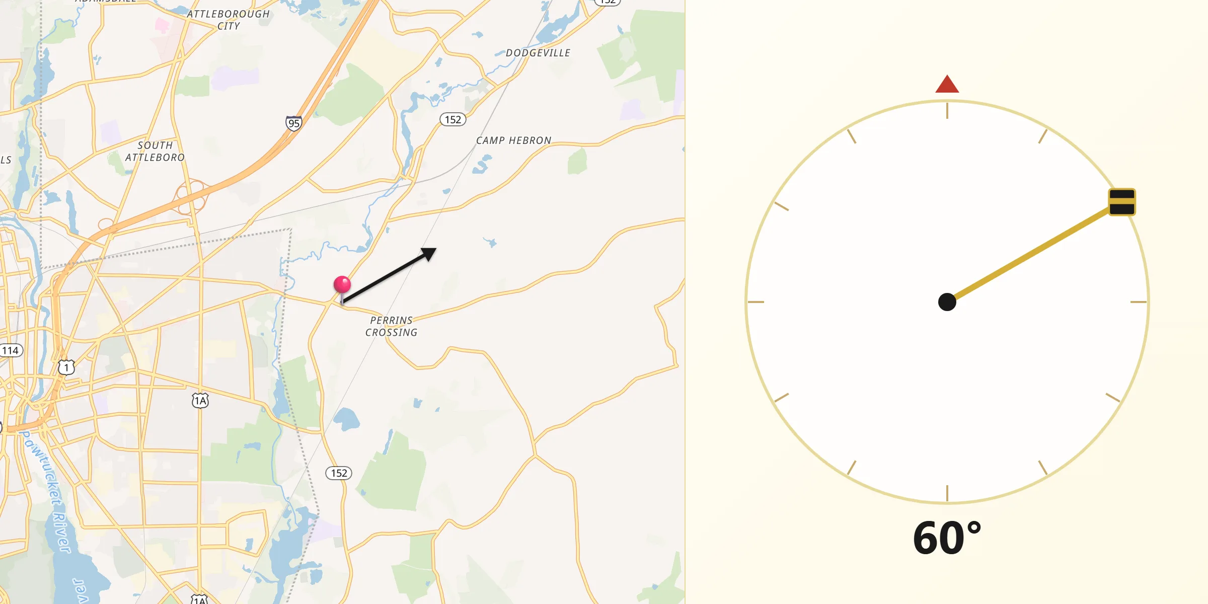 Qibla Direction from North Seekonk