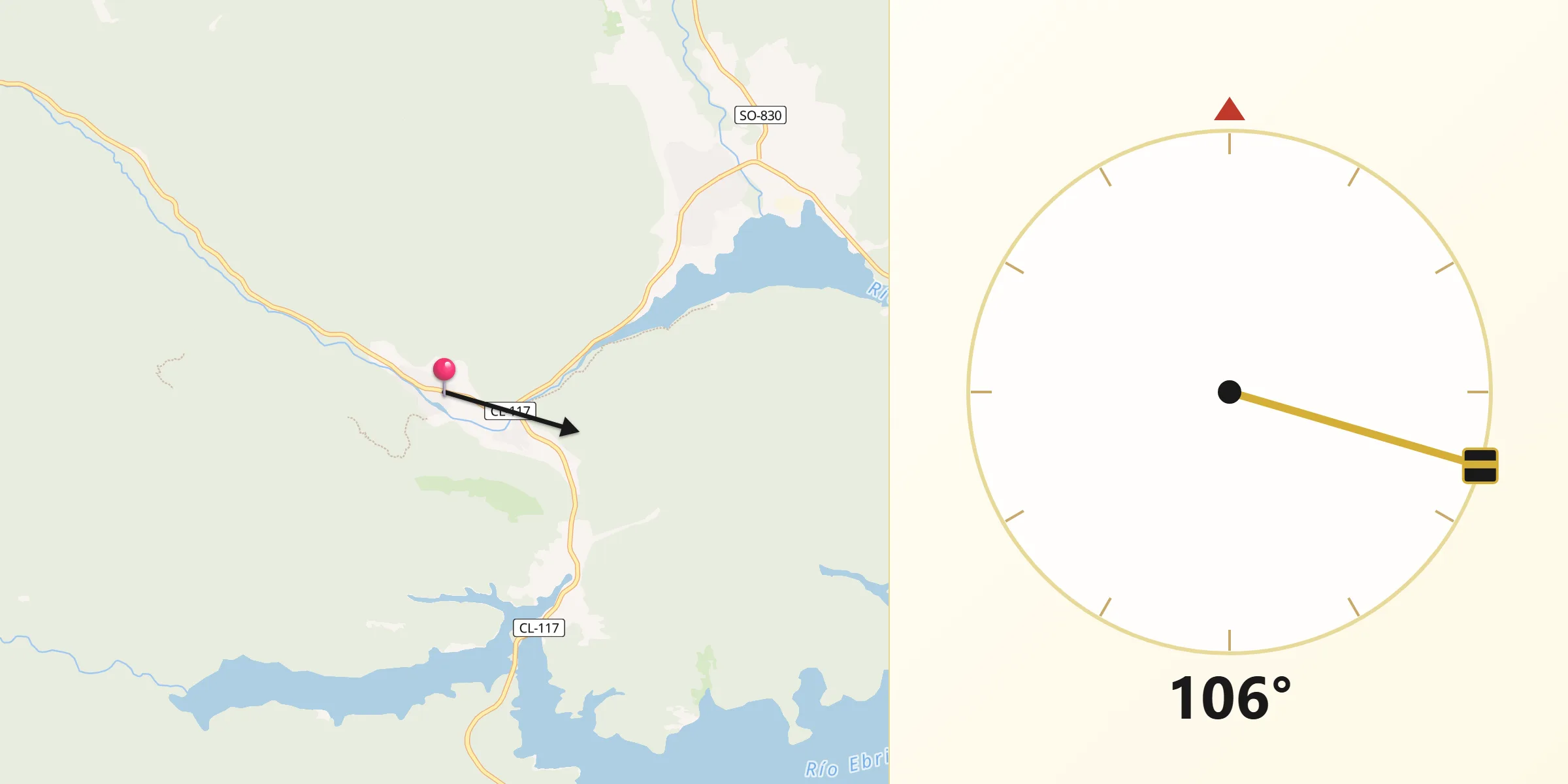 Dirección de la Qibla desde Salduero