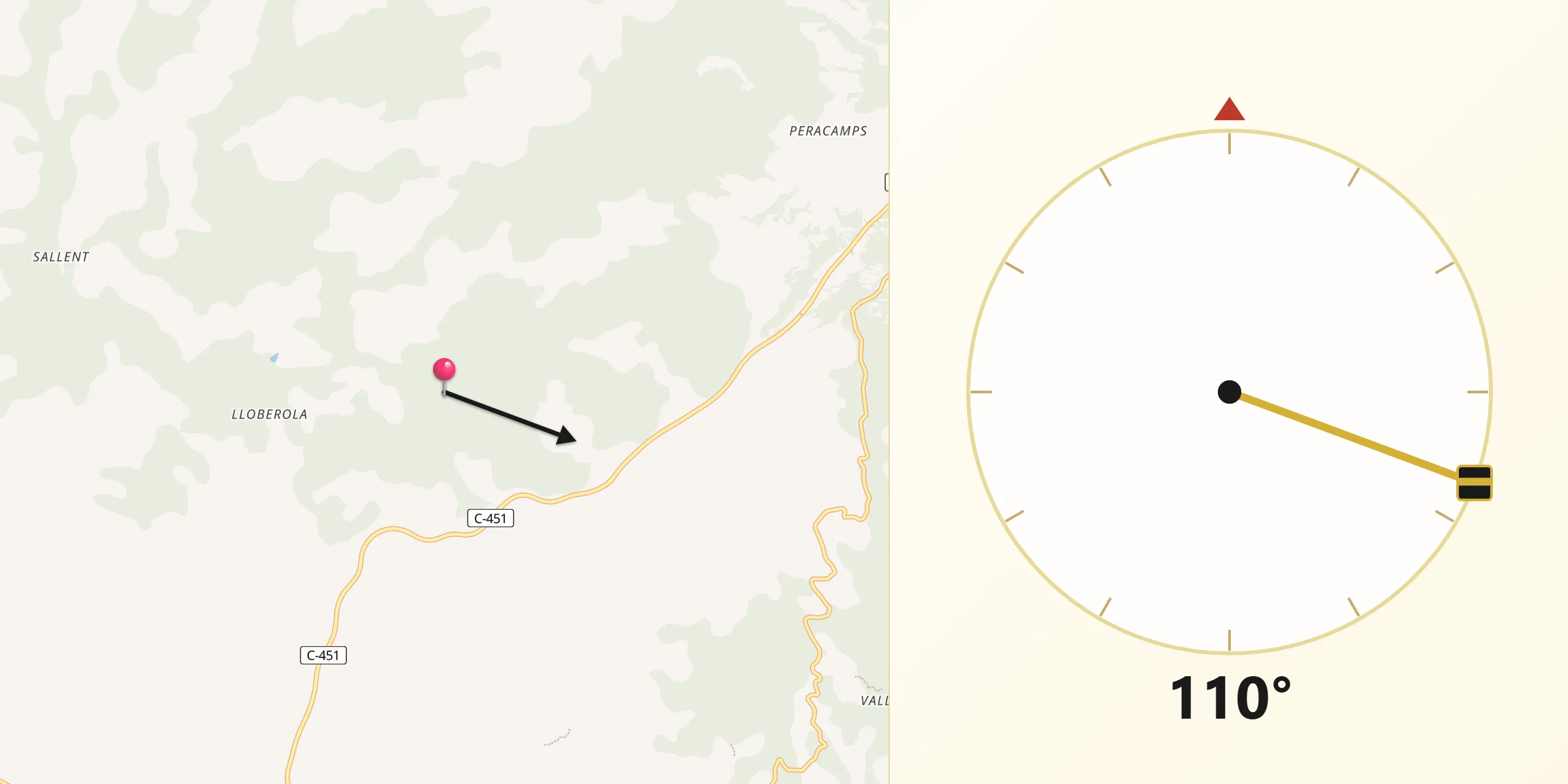 Dirección de la Qibla desde Biosca