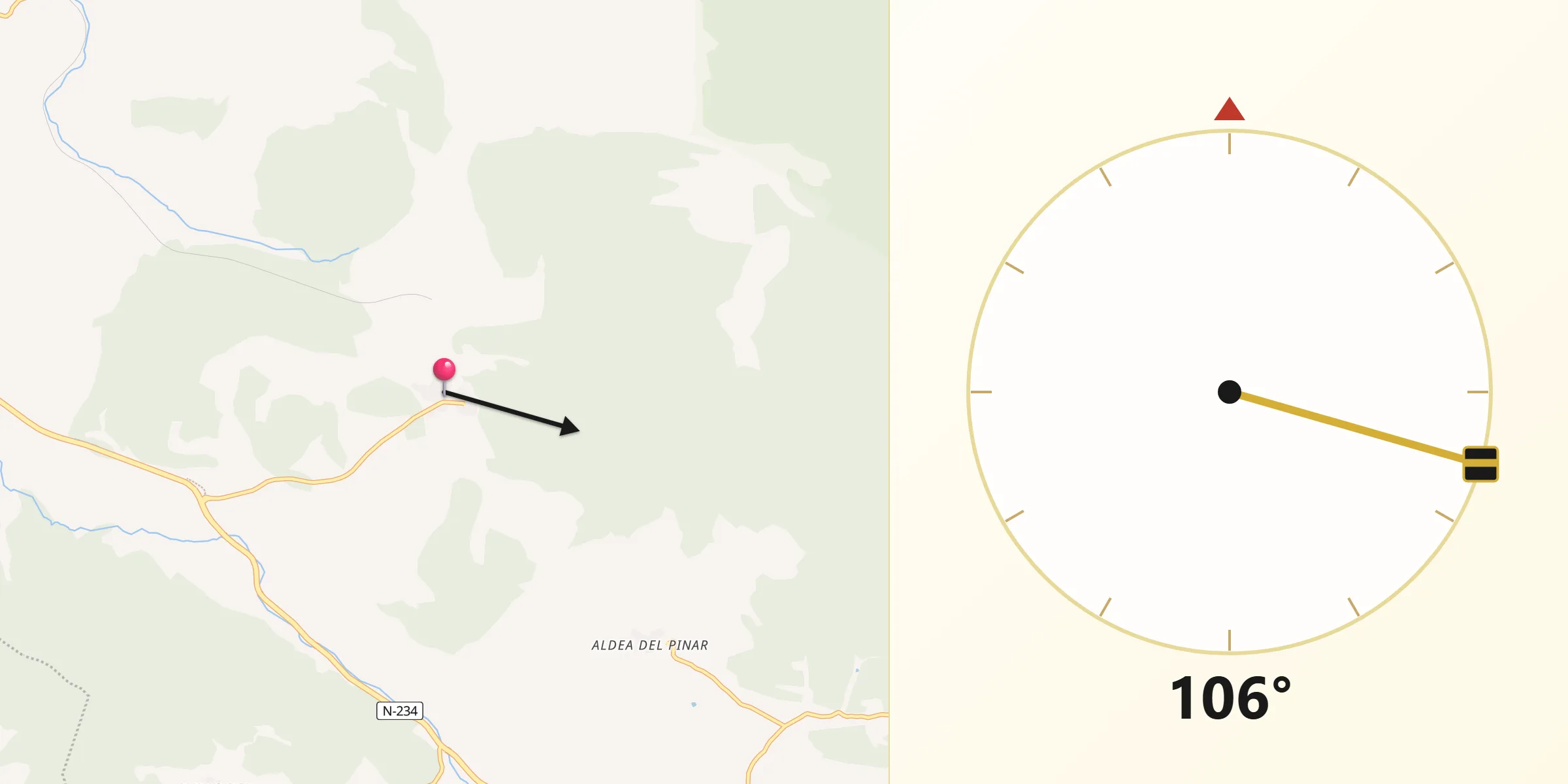 Dirección de la Qibla desde Rabanera del Pinar