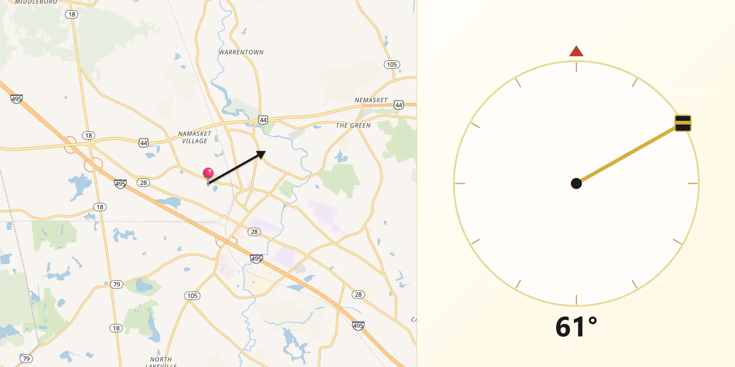 Qibla Direction from Middleborough Center
