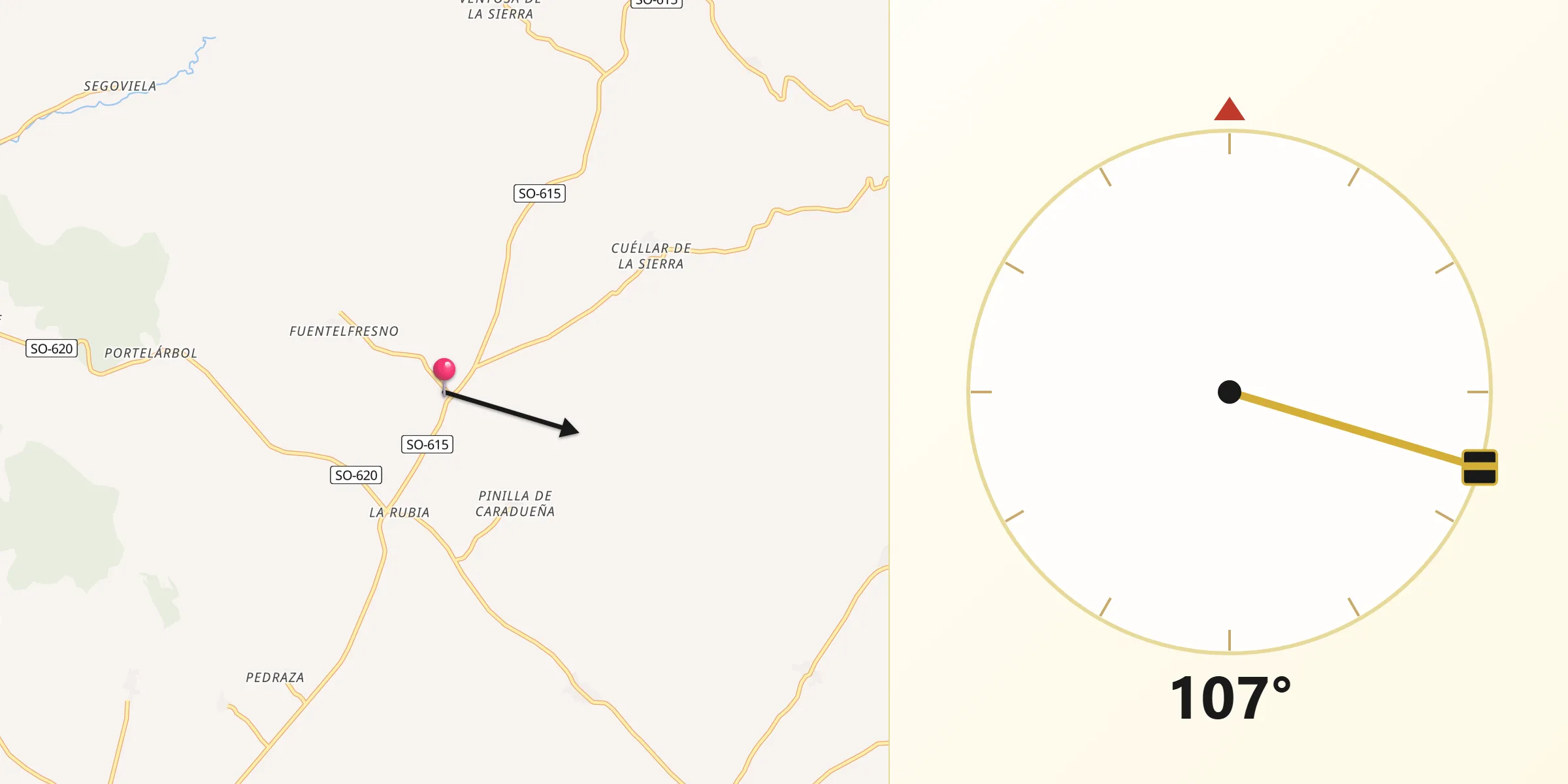 Dirección de la Qibla desde Ausejo de la Sierra