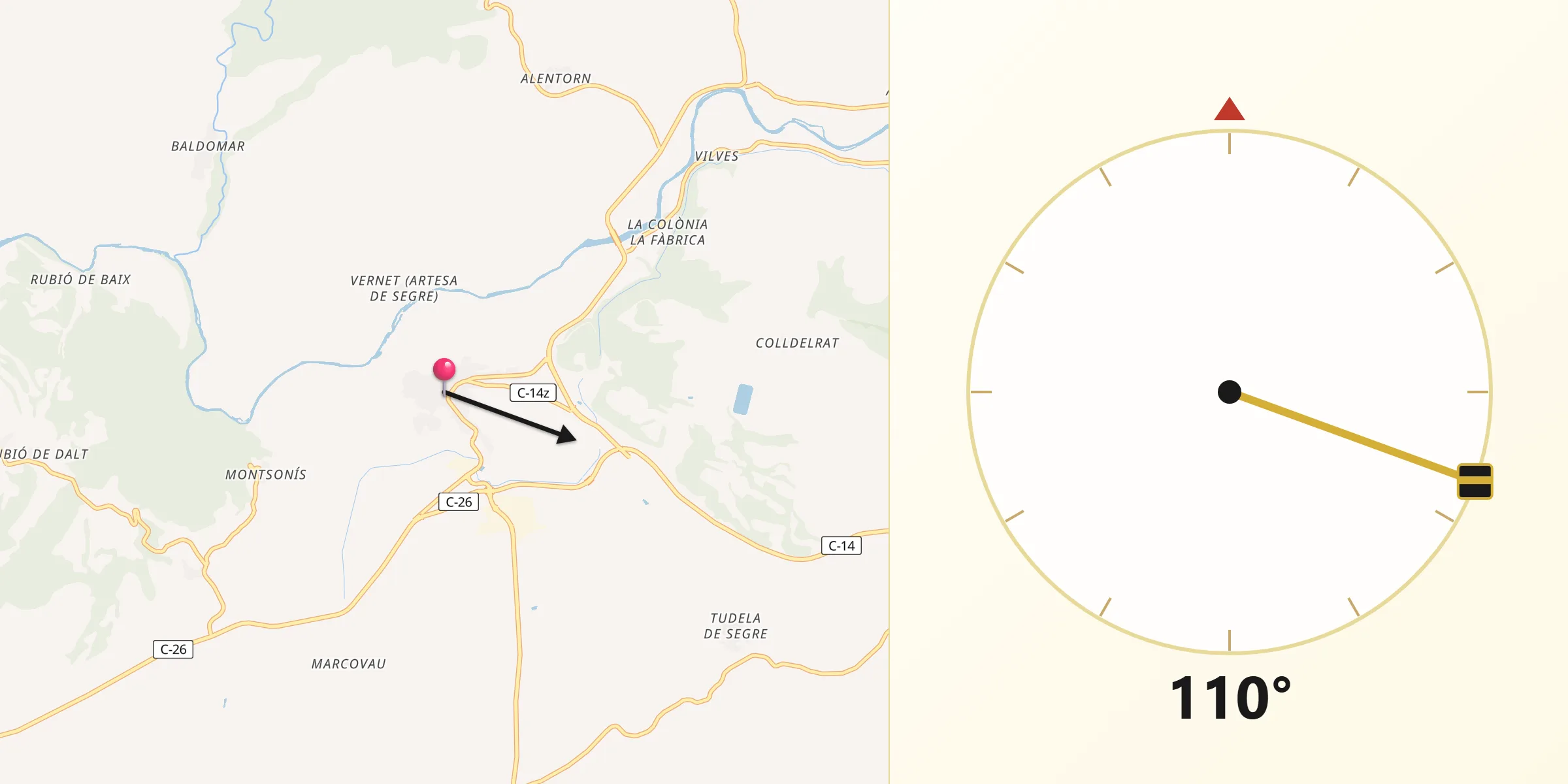 Dirección de la Qibla desde Artesa de Segre