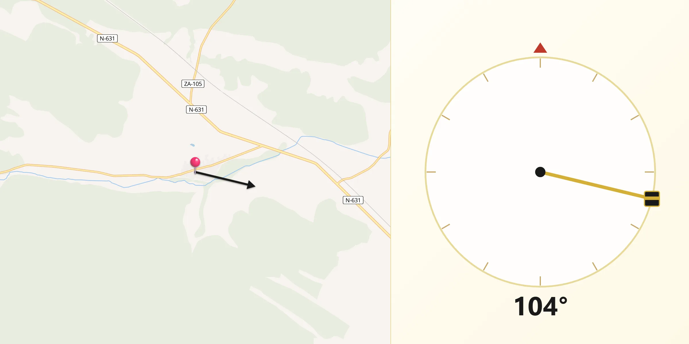 Dirección de la Qibla desde Ferreras de Abajo