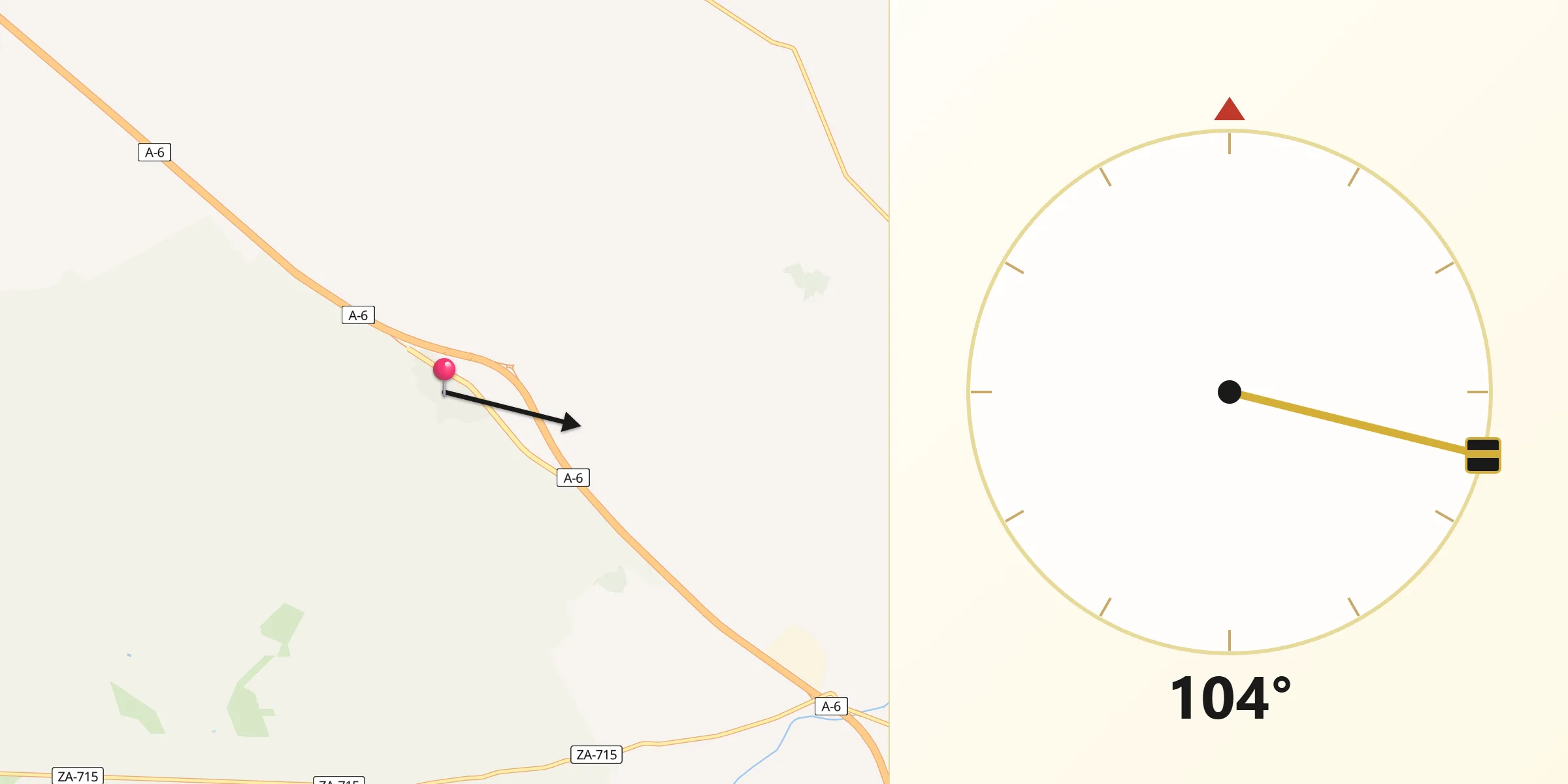 Dirección de la Qibla desde Cerecinos de Campos