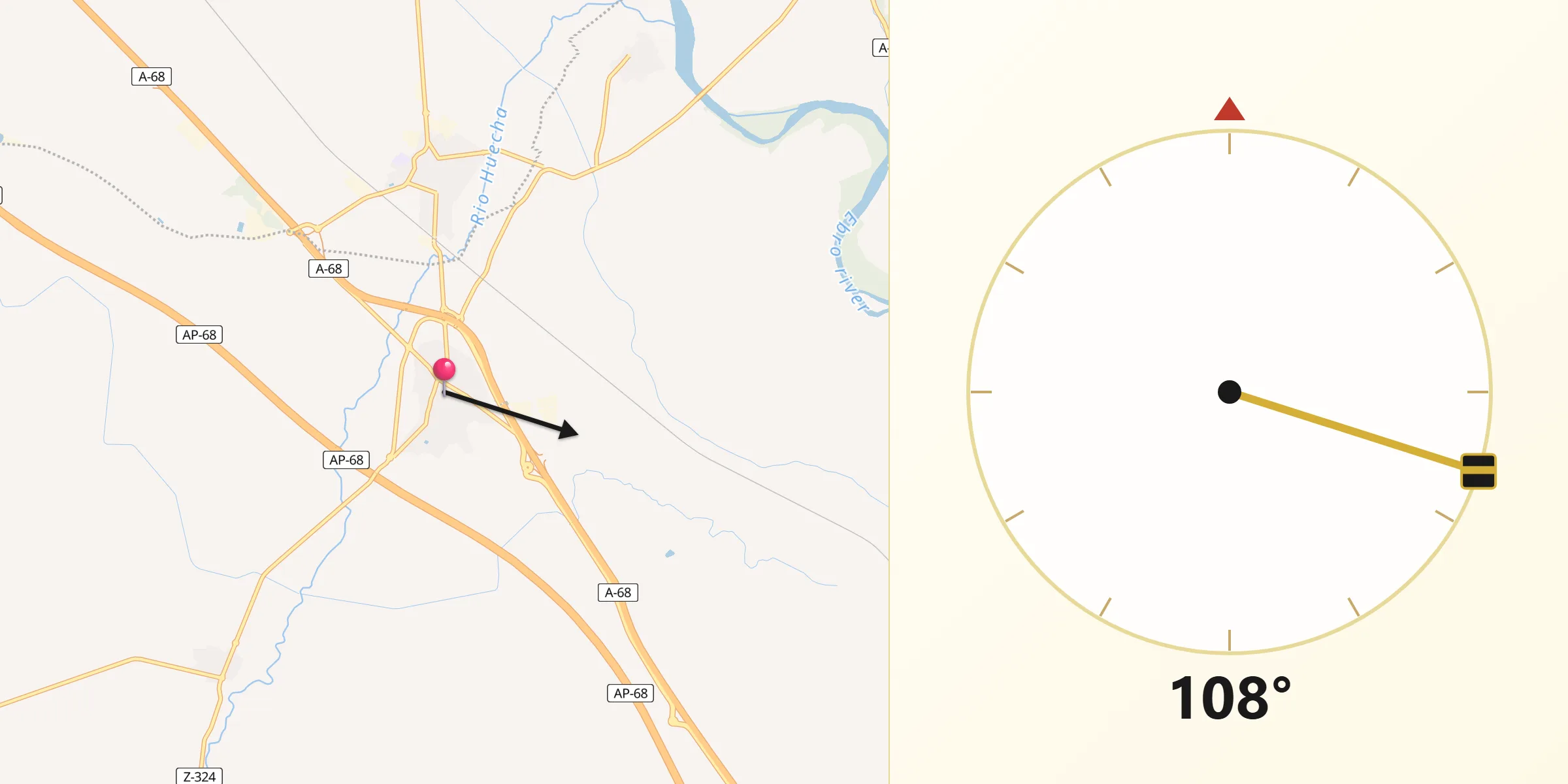 Dirección de la Qibla desde Mallén