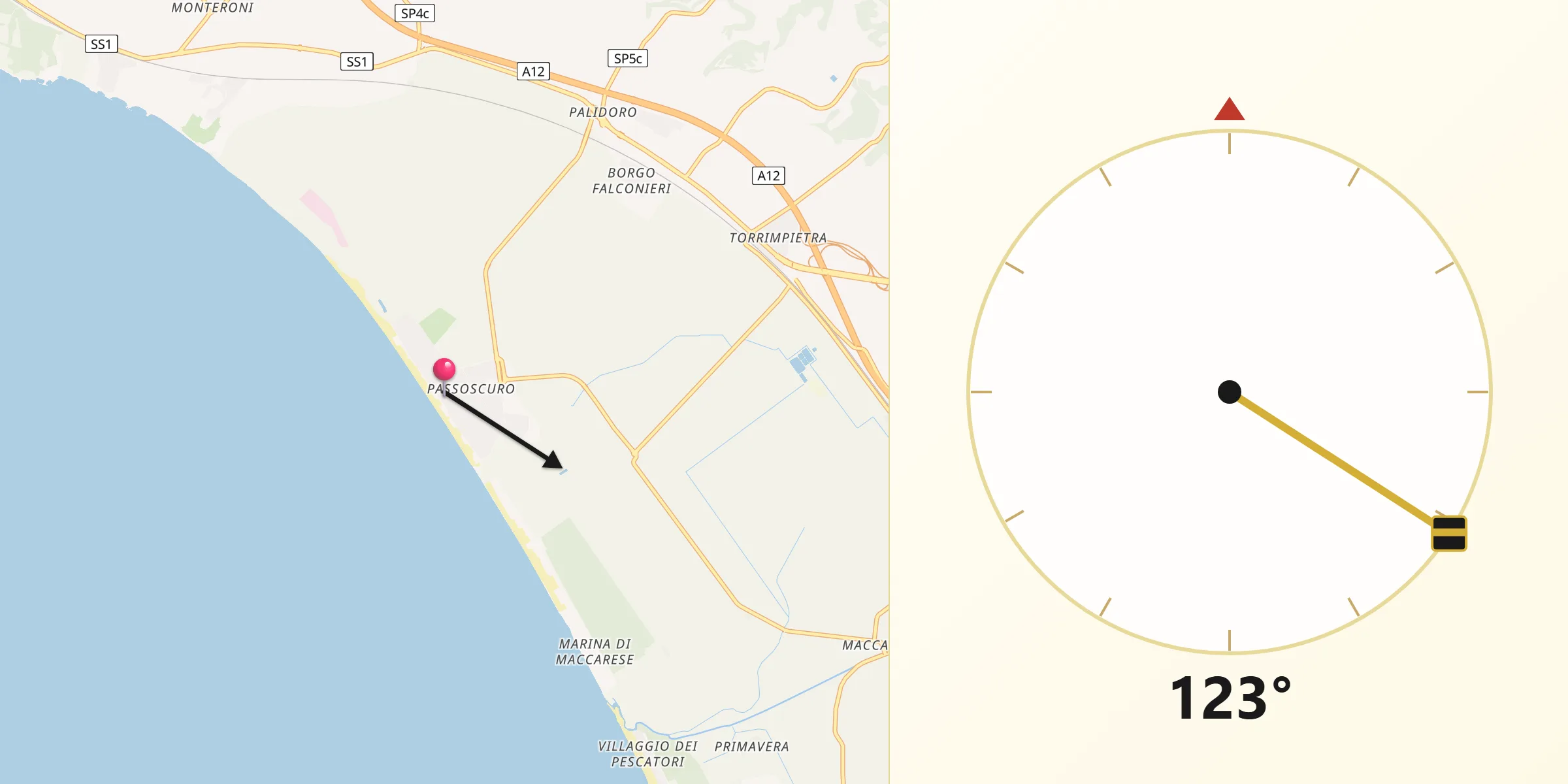 Direzione della Qibla da Passoscuro