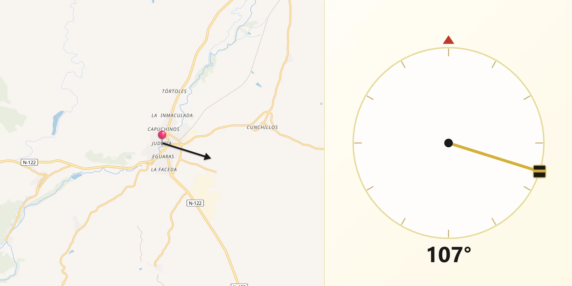 Dirección de la Qibla desde Tarazona