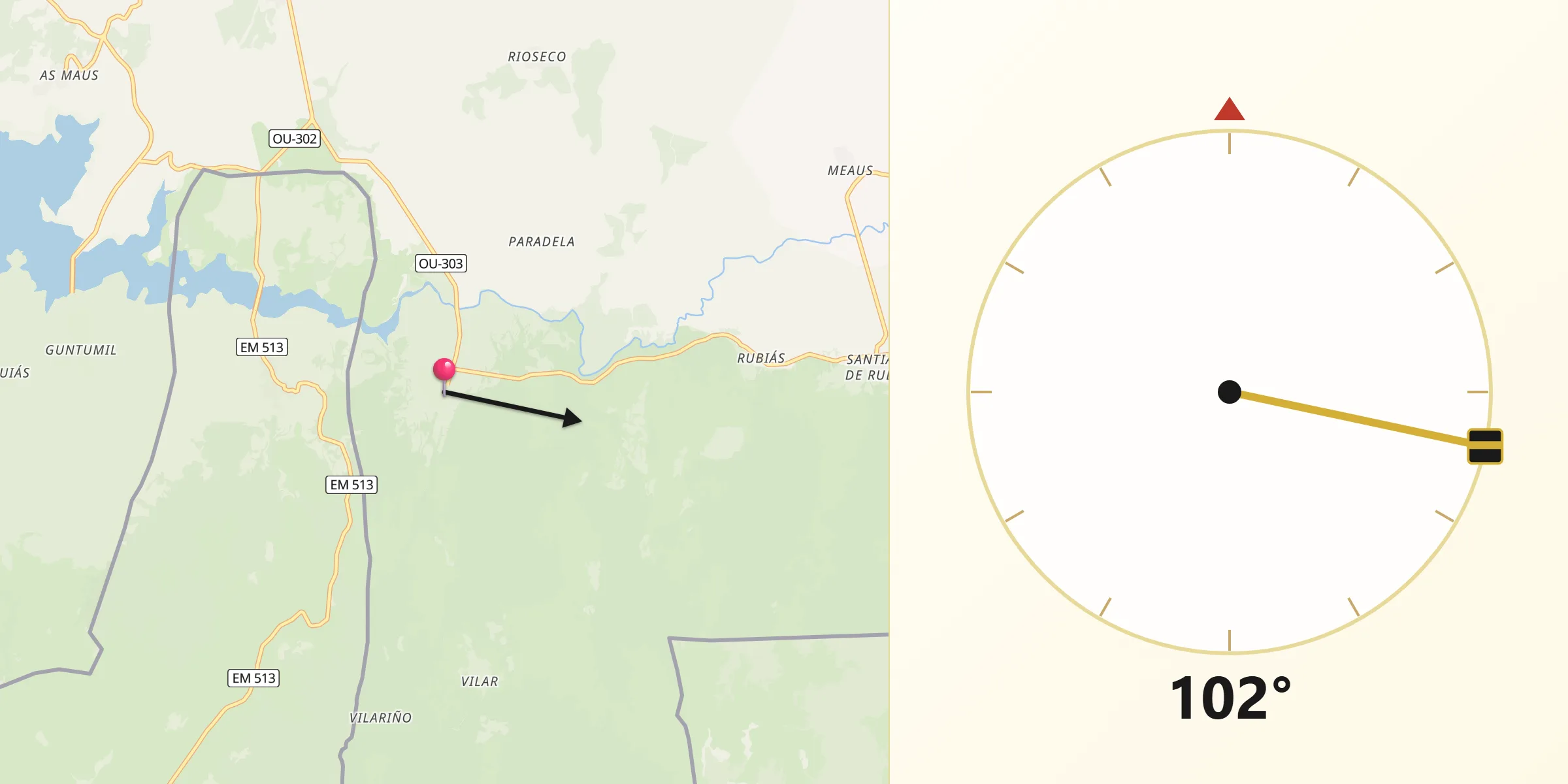 Dirección de la Qibla desde Calvos de Randín