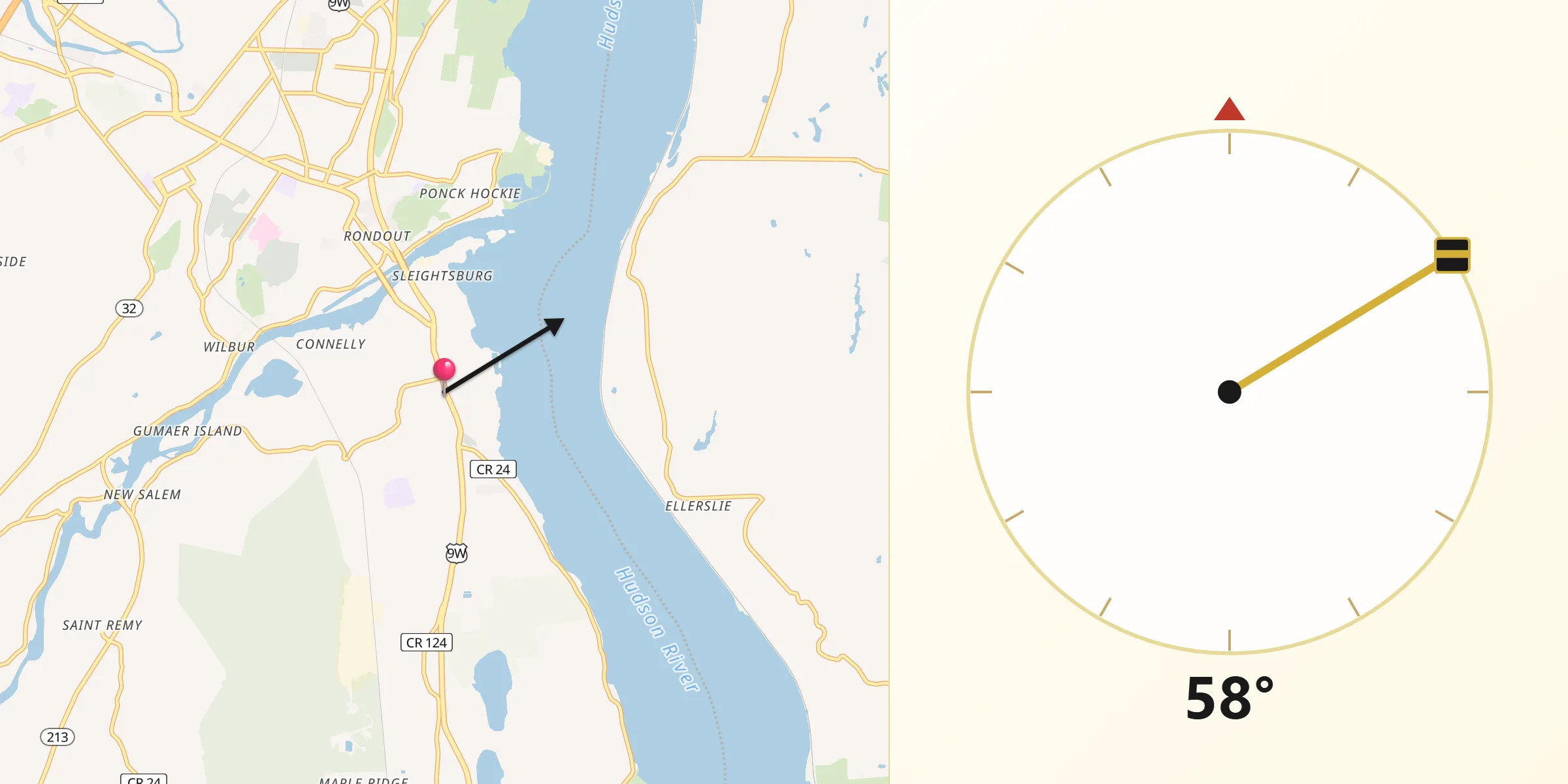 Qibla Direction from Port Ewen