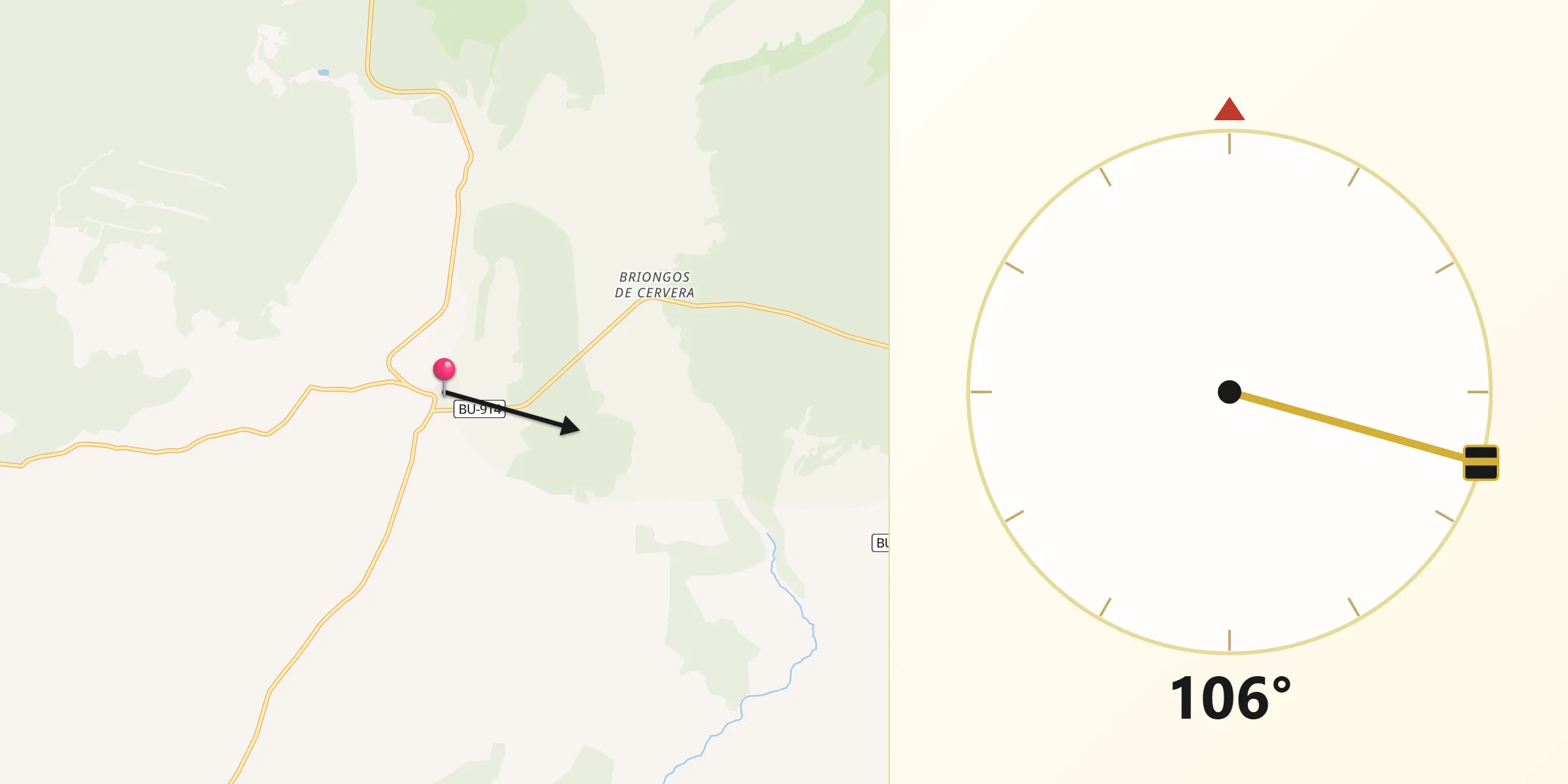 Dirección de la Qibla desde Ciruelos de Cervera