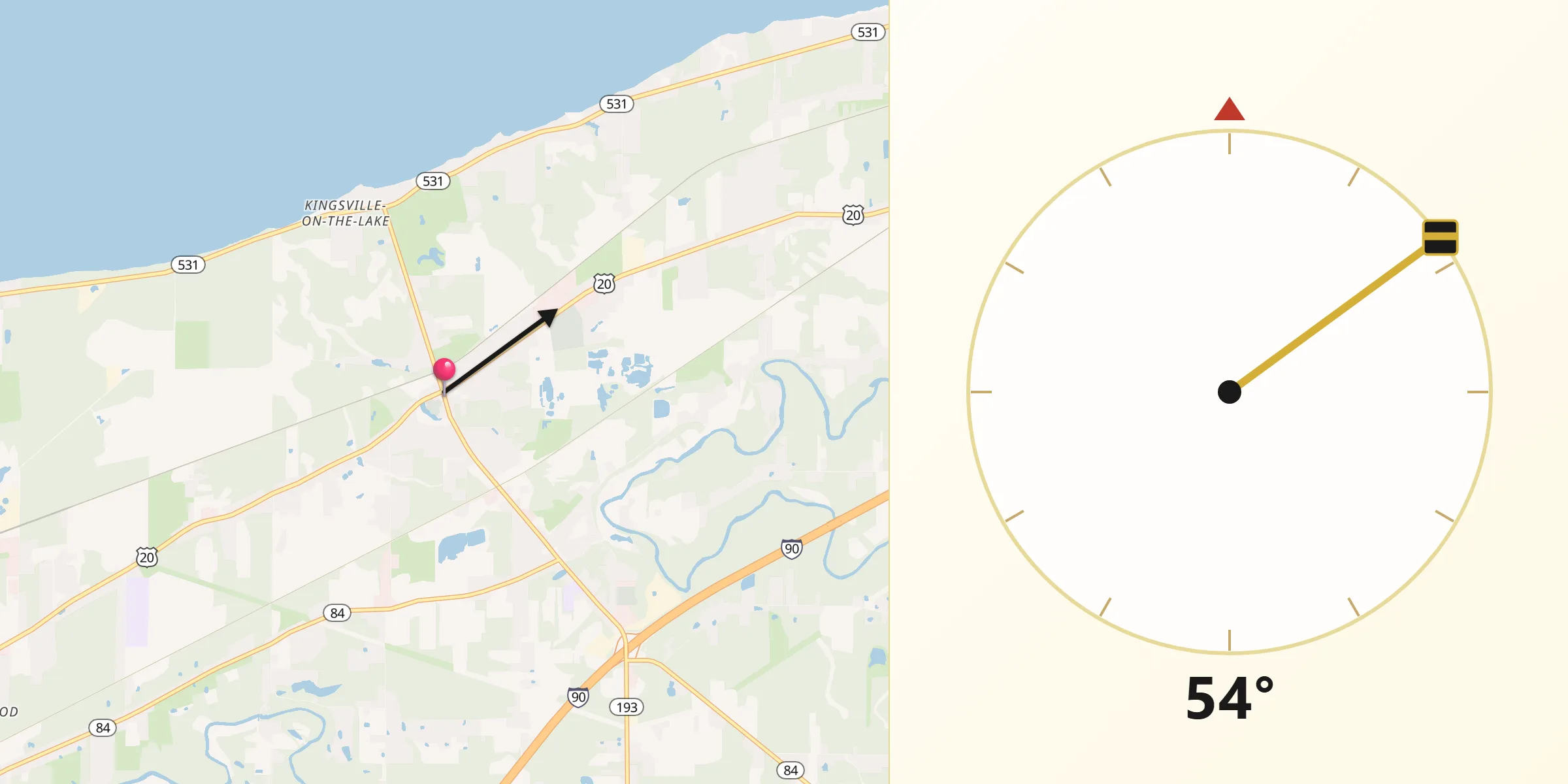 Qibla Direction from North Kingsville