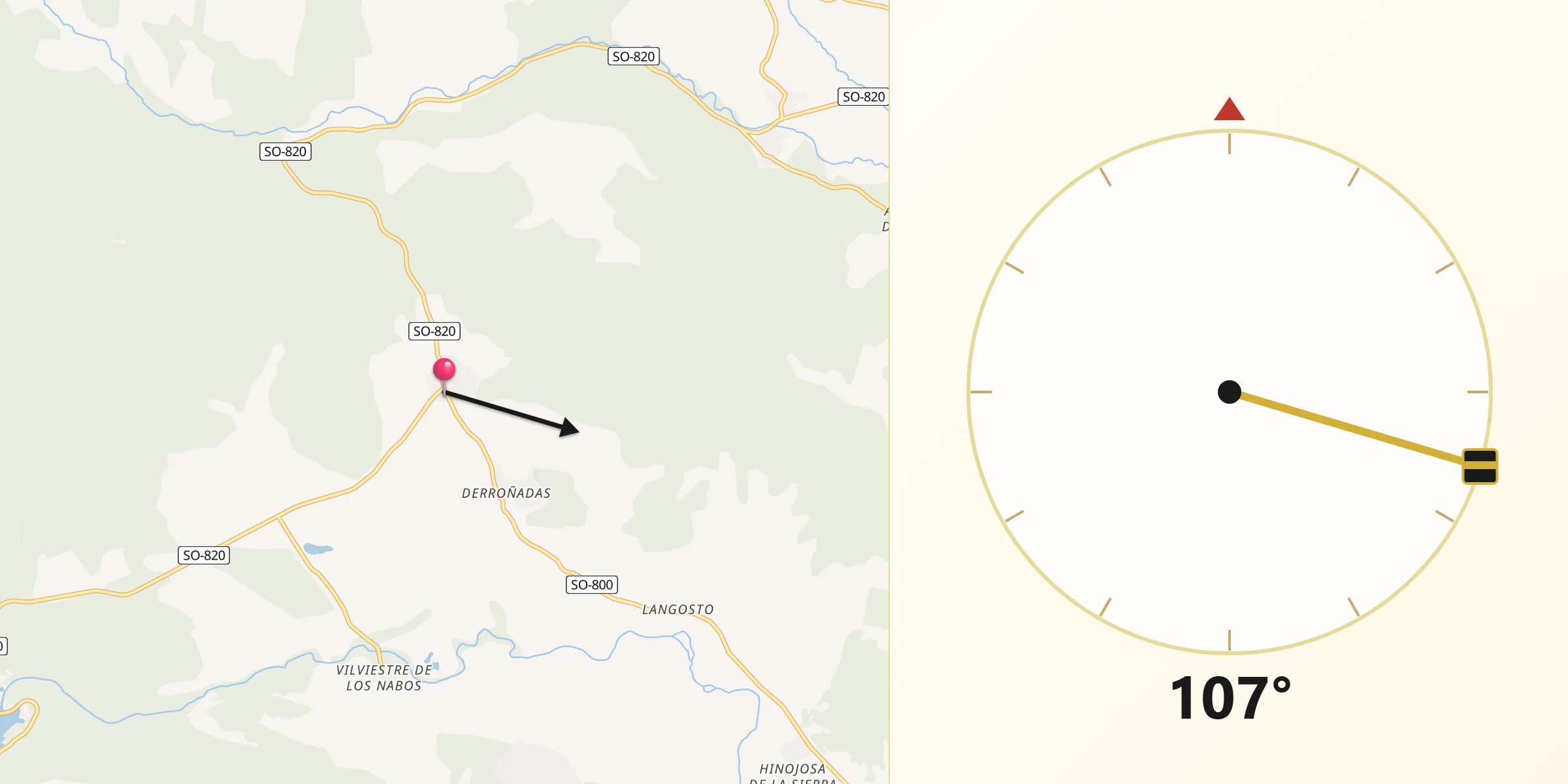 Dirección de la Qibla desde El Royo
