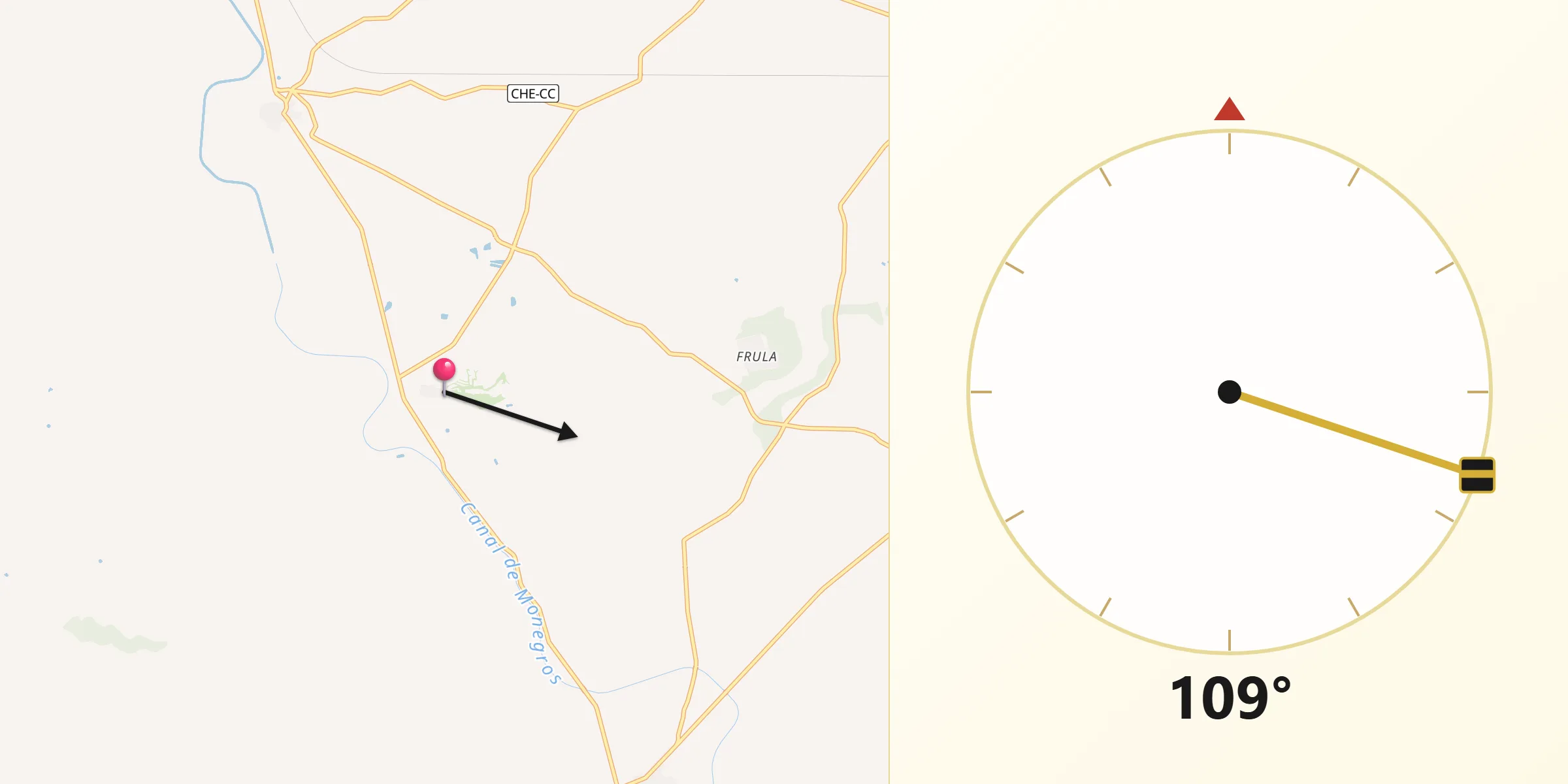 Dirección de la Qibla desde Senés de Alcubierre
