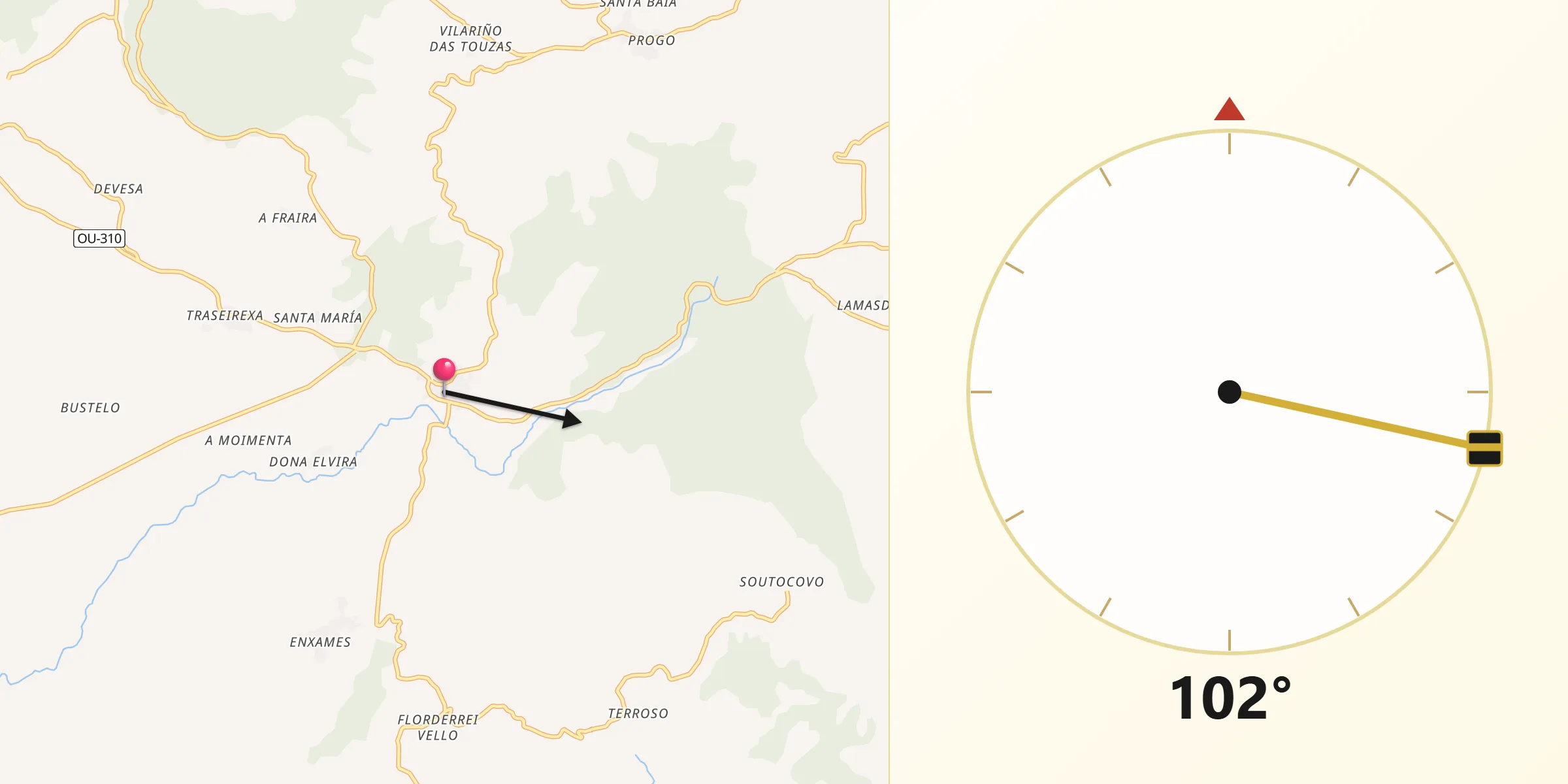 Dirección de la Qibla desde Vilardevós