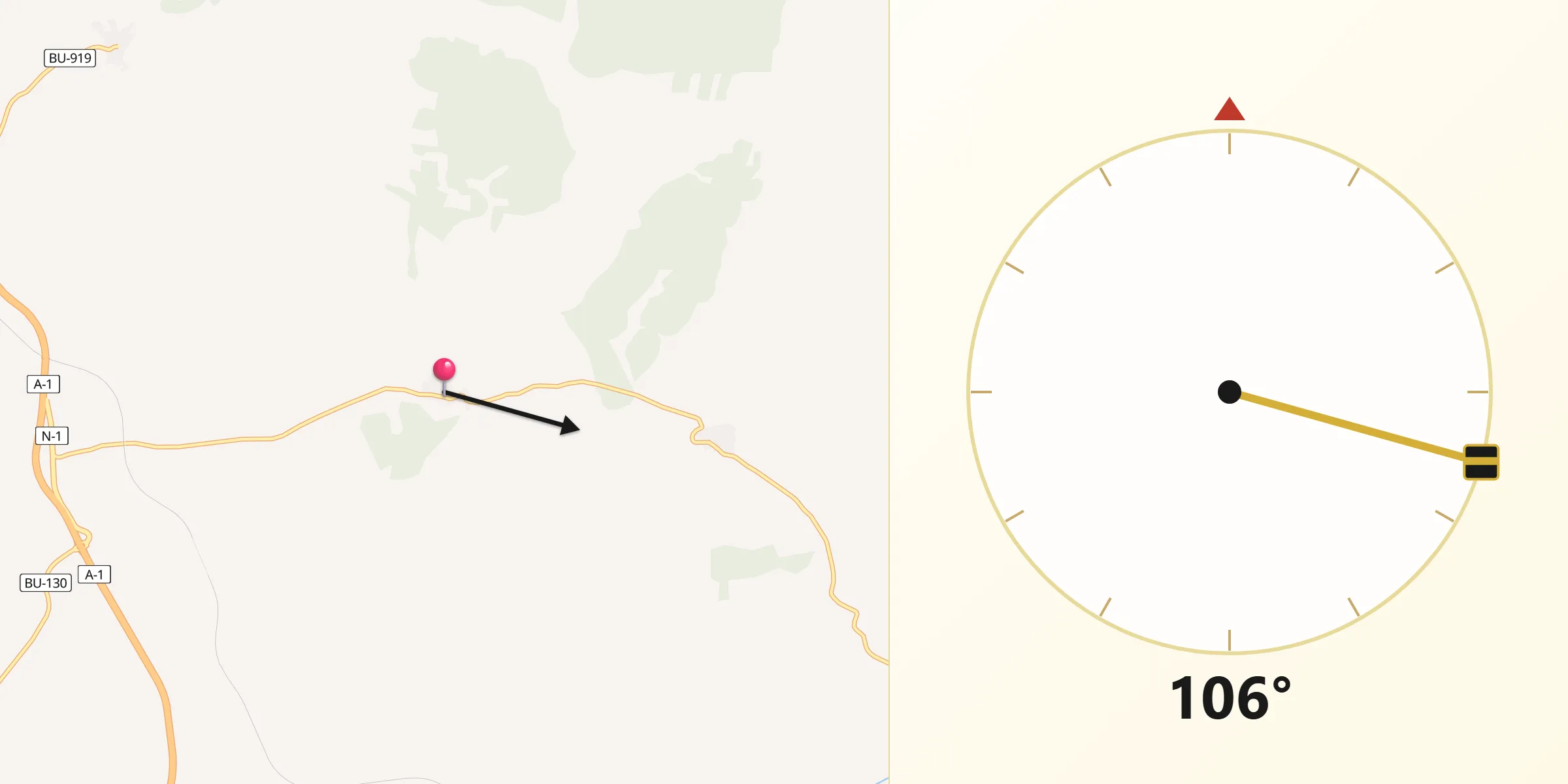 Dirección de la Qibla desde Pineda Trasmonte