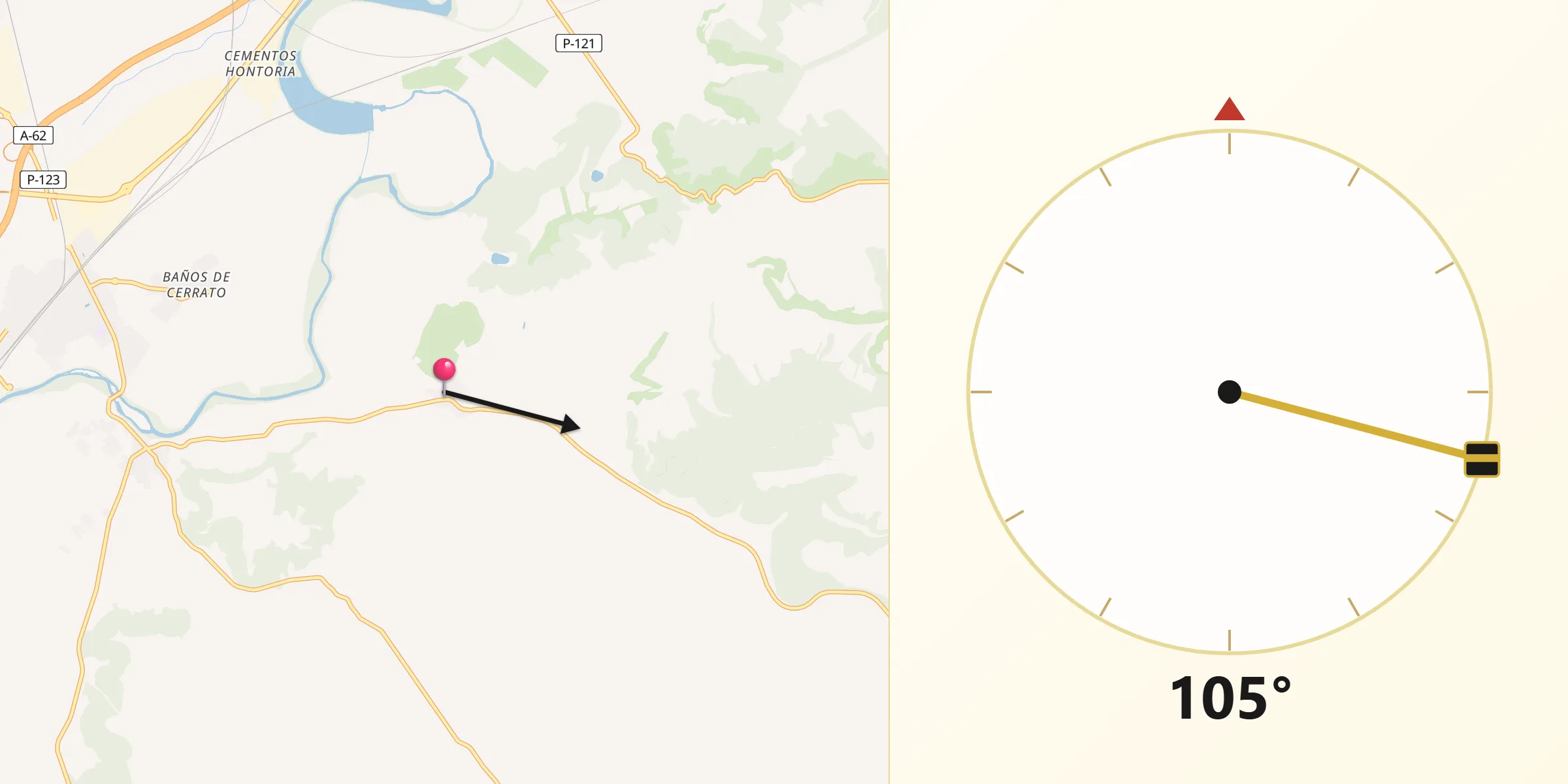 Dirección de la Qibla desde Hontoria de Cerrato
