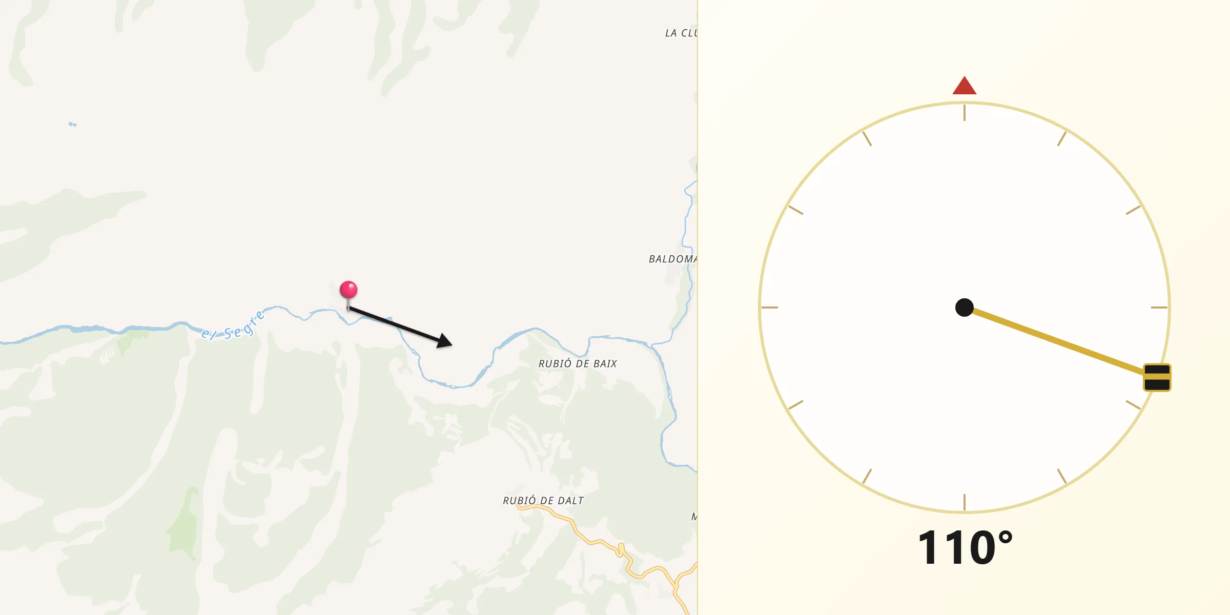 Dirección de la Qibla desde Alòs de Balaguer