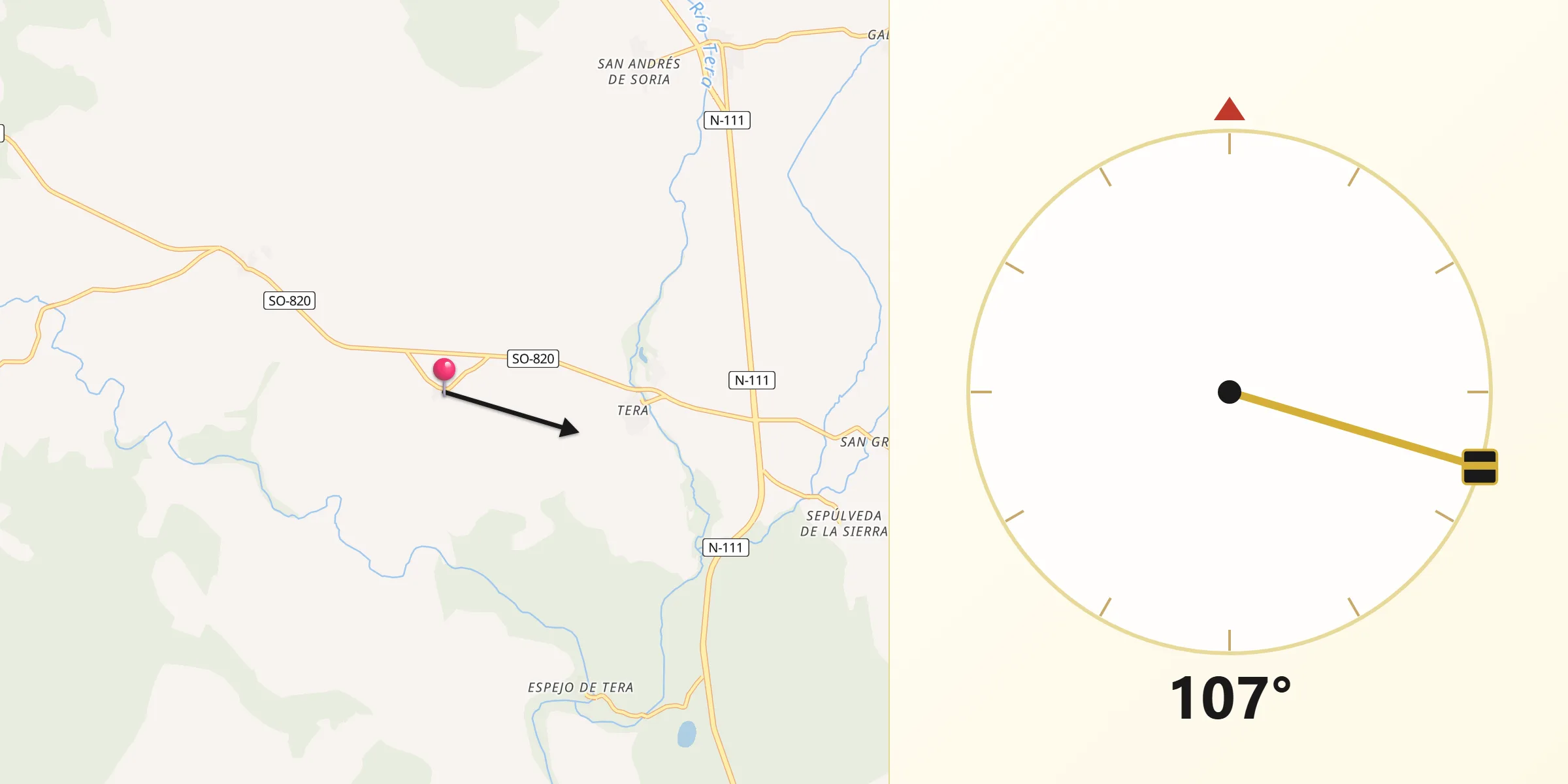 Dirección de la Qibla desde Rebollar