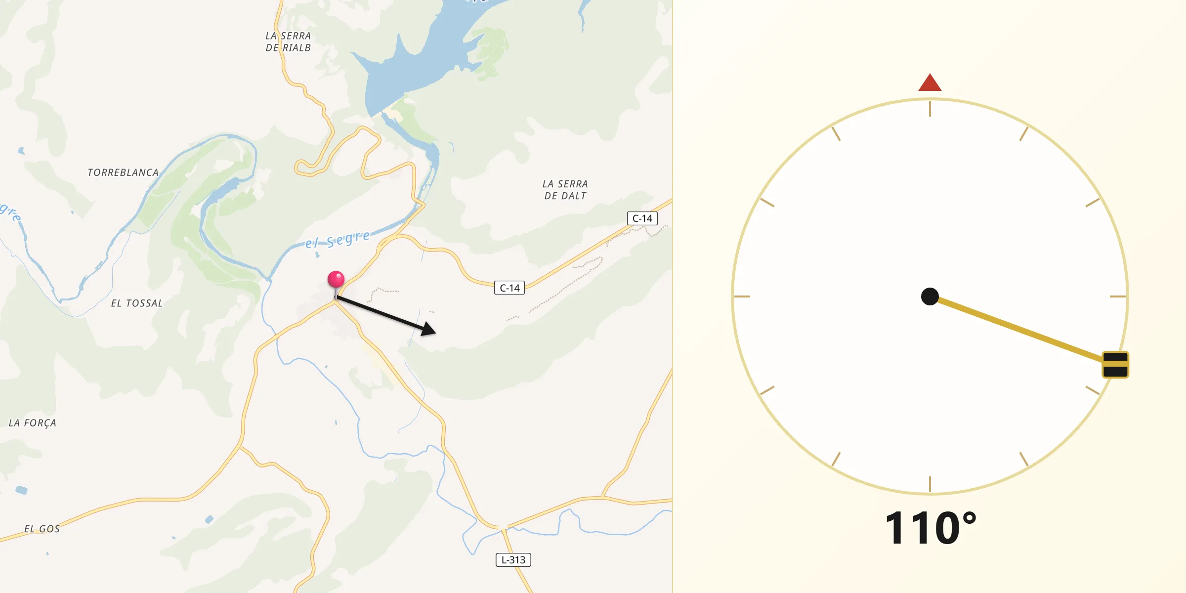 Dirección de la Qibla desde Ponts