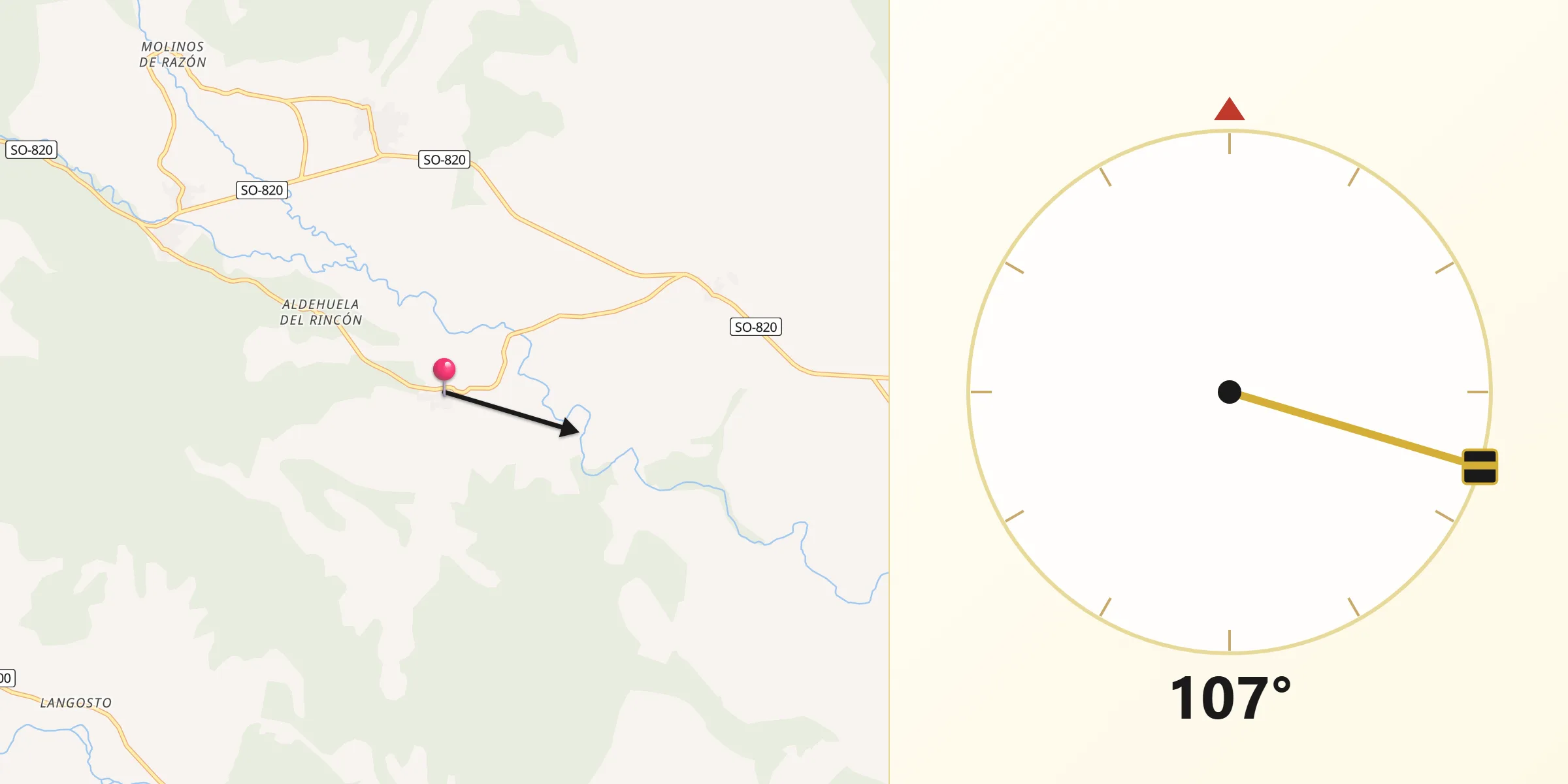Dirección de la Qibla desde Villar del Ala