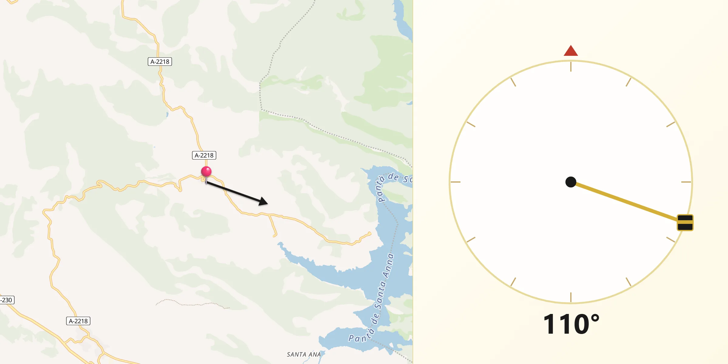 Dirección de la Qibla desde Baldellou