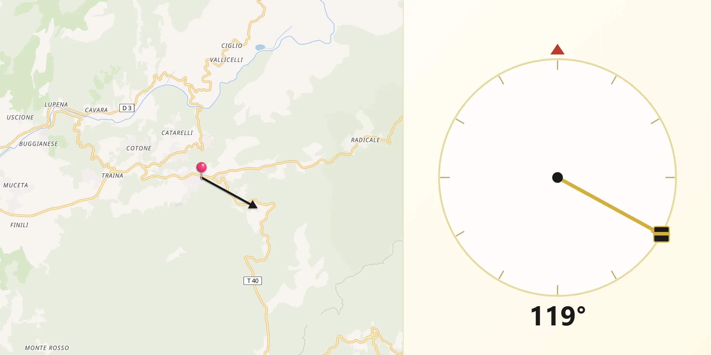 Direction vers la Qibla depuis Cauro