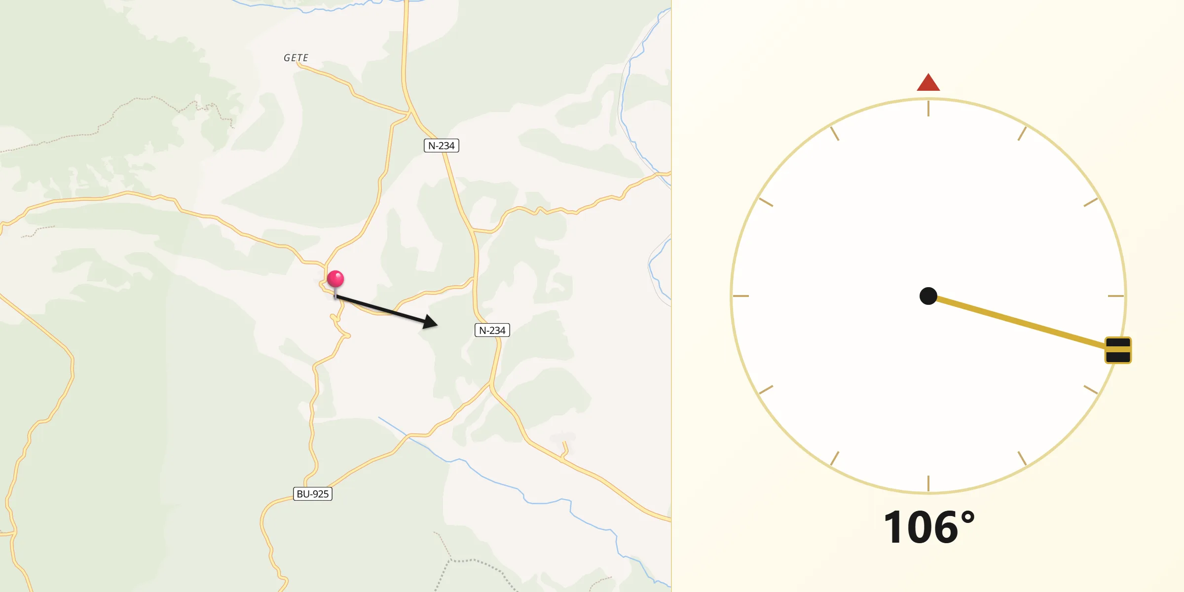 Dirección de la Qibla desde Pinilla de los Barruecos